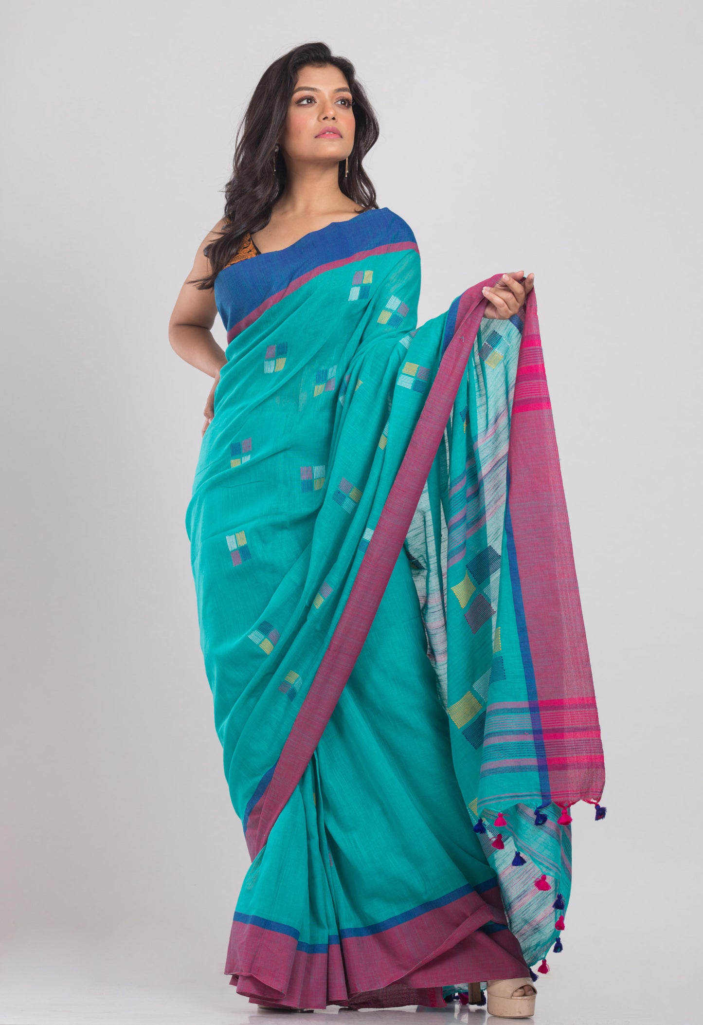 Blue Jamdani Cotton Saree