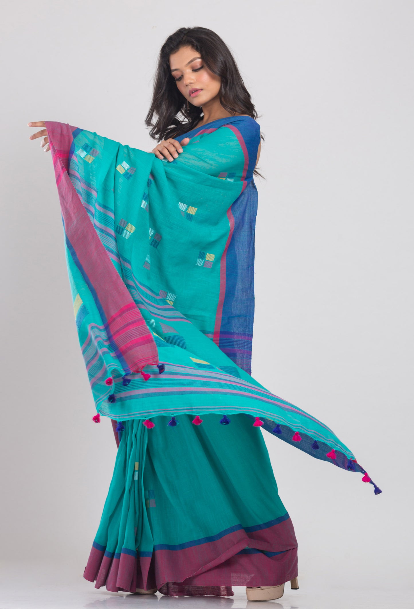 Blue Jamdani Cotton Saree