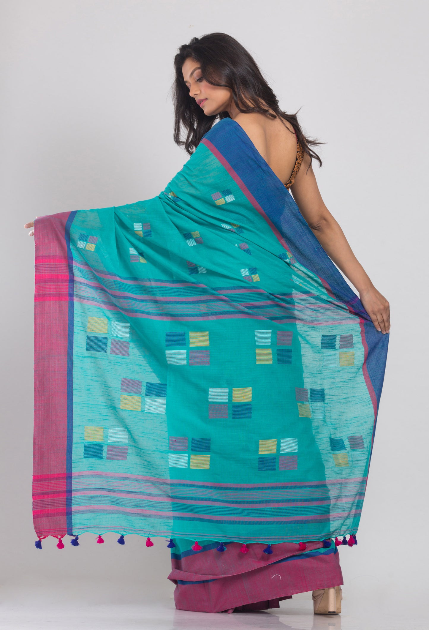 Blue Jamdani Cotton Saree