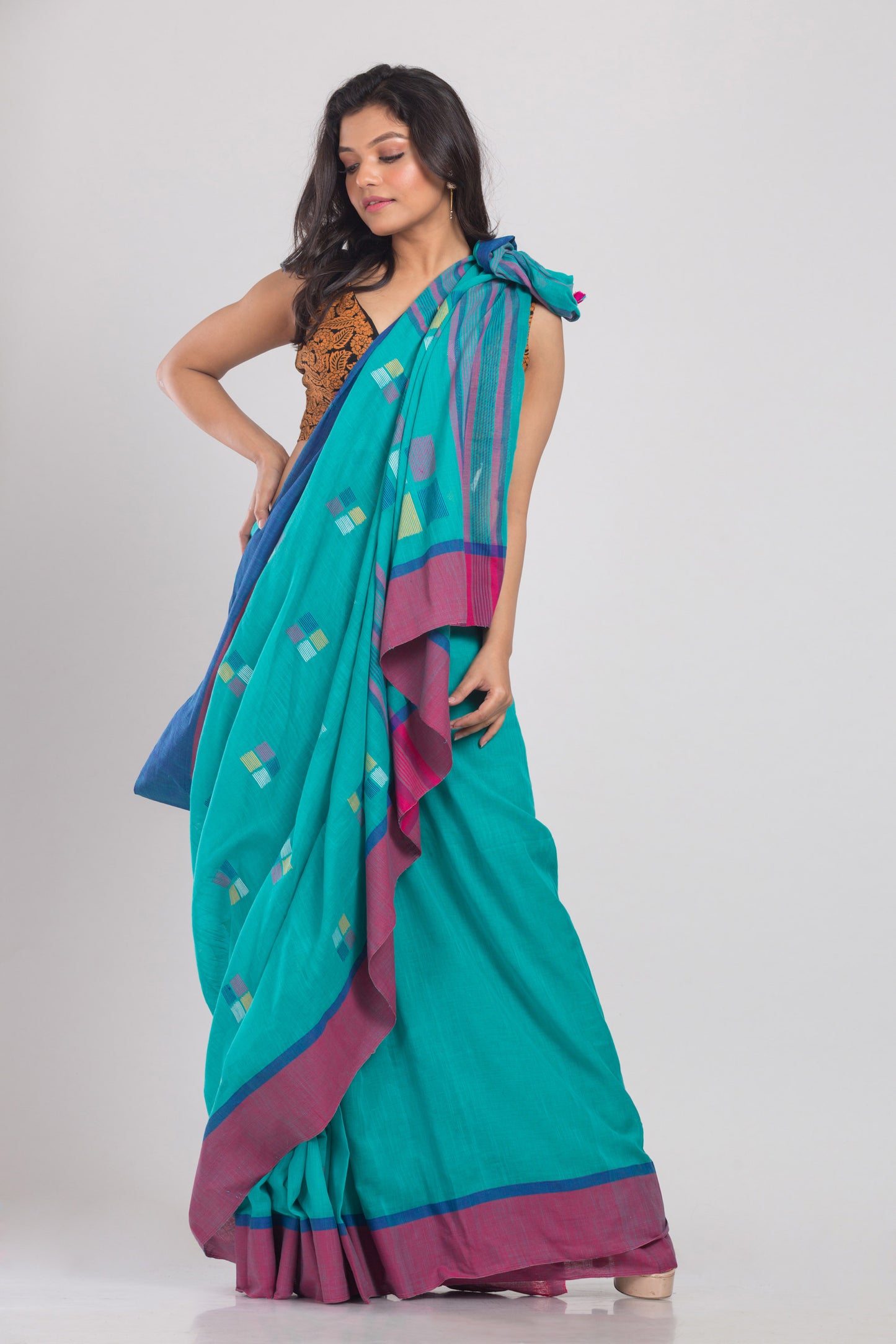 Blue Jamdani Cotton Saree