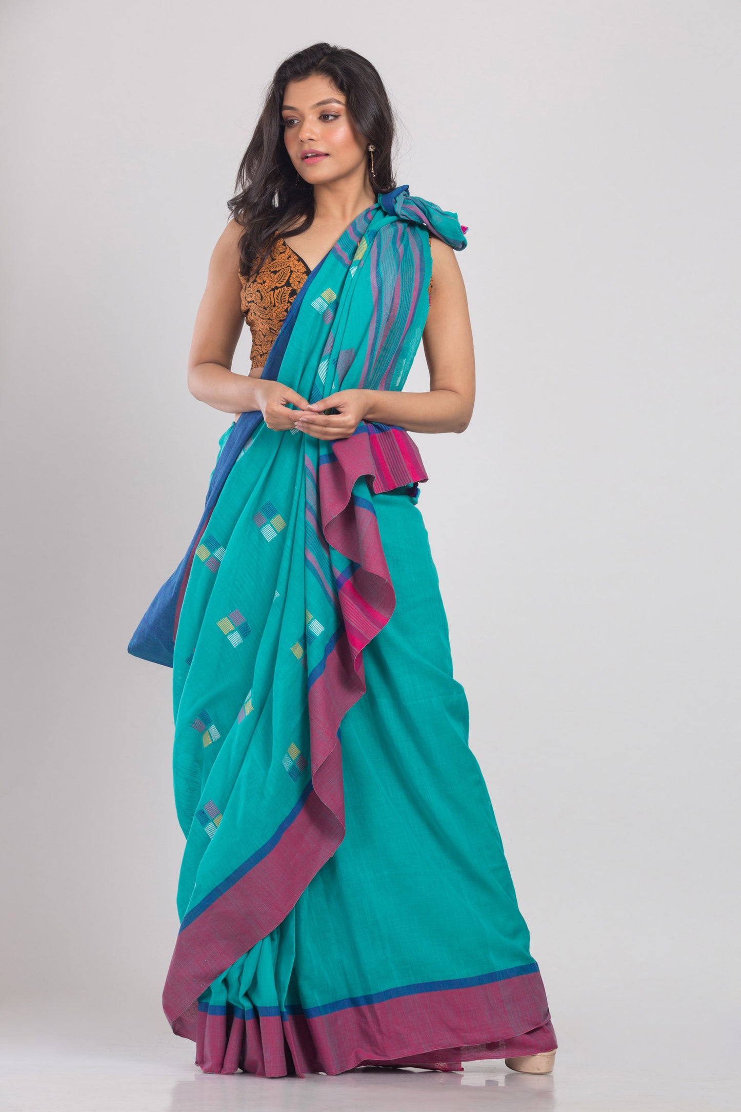 Blue Jamdani Cotton Saree