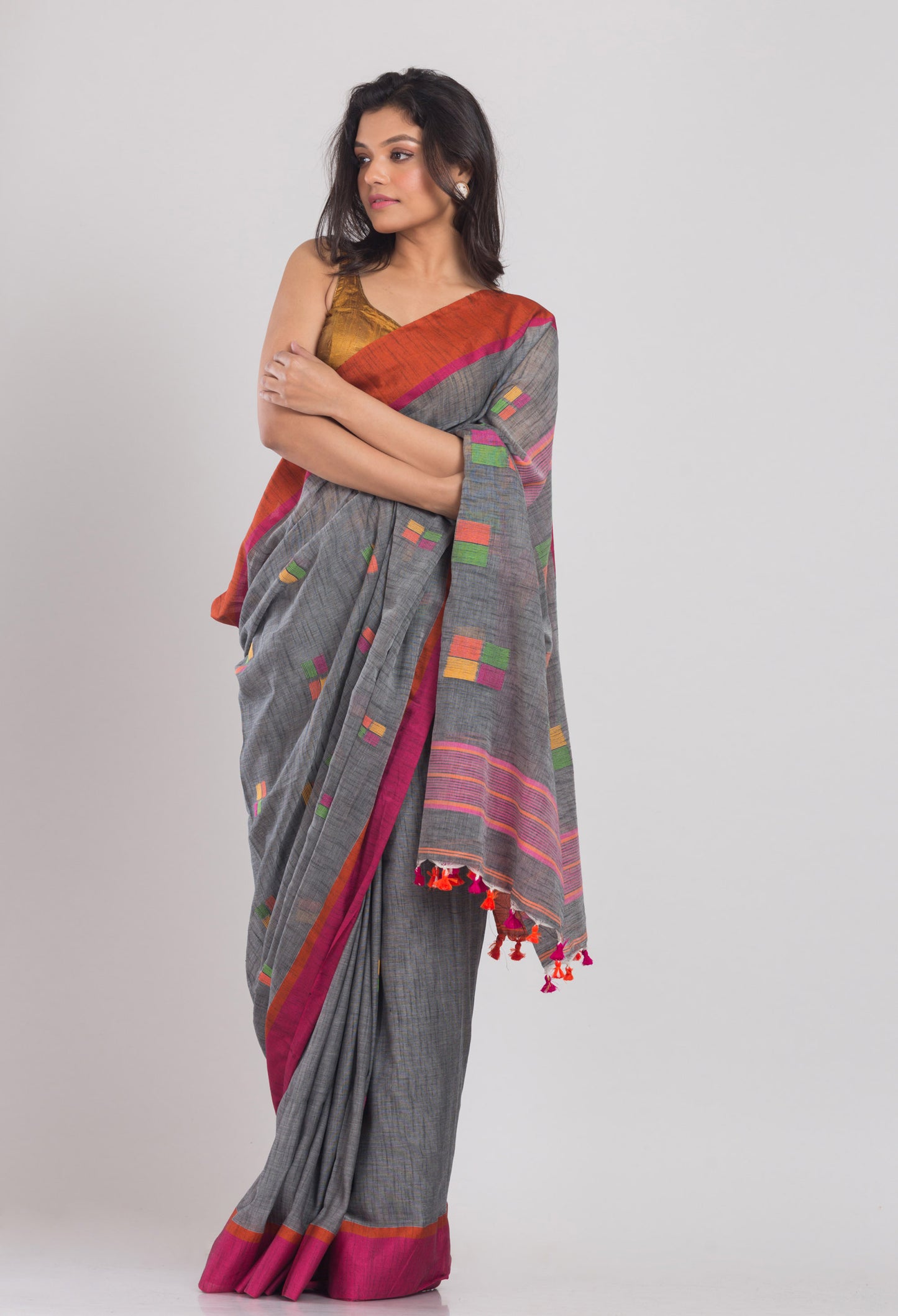 Grey Cotton Jamdani Saree