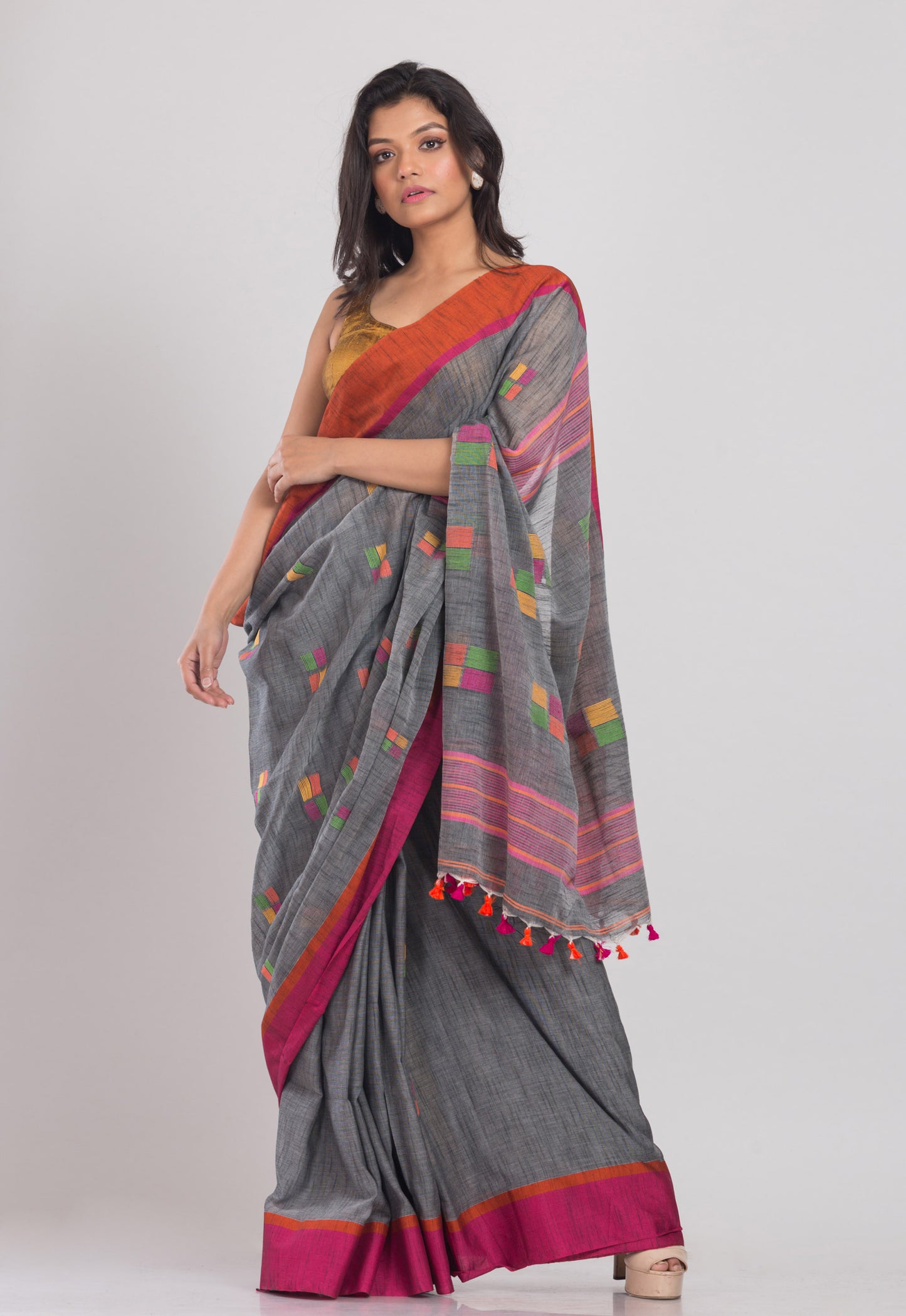 Grey Cotton Jamdani Saree