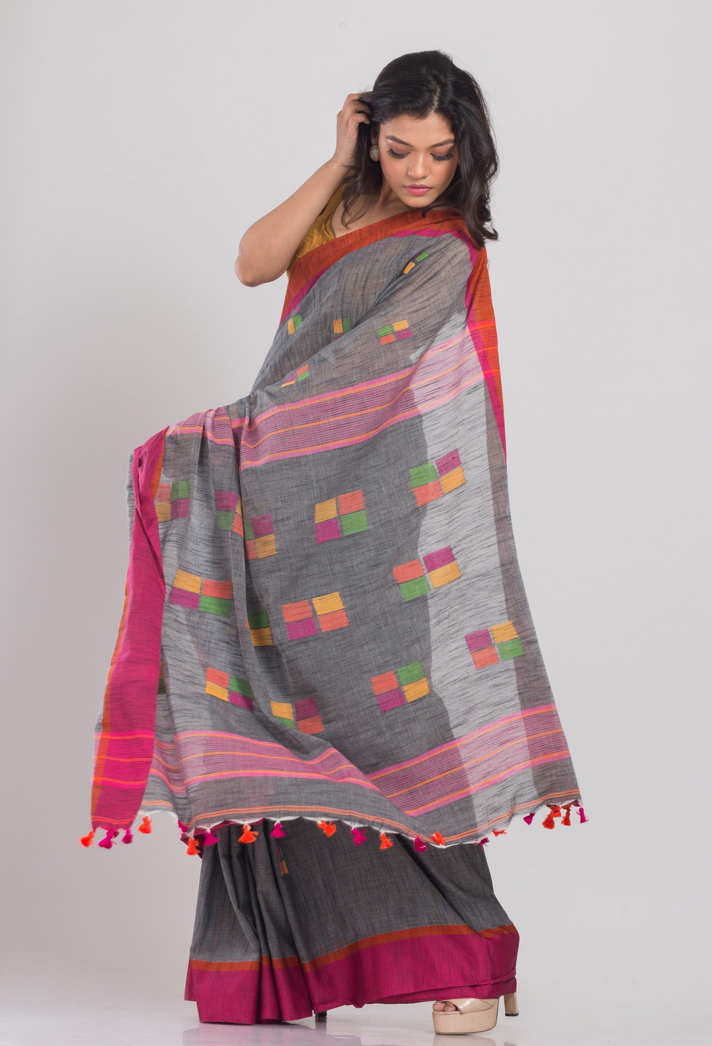 Grey Cotton Jamdani Saree