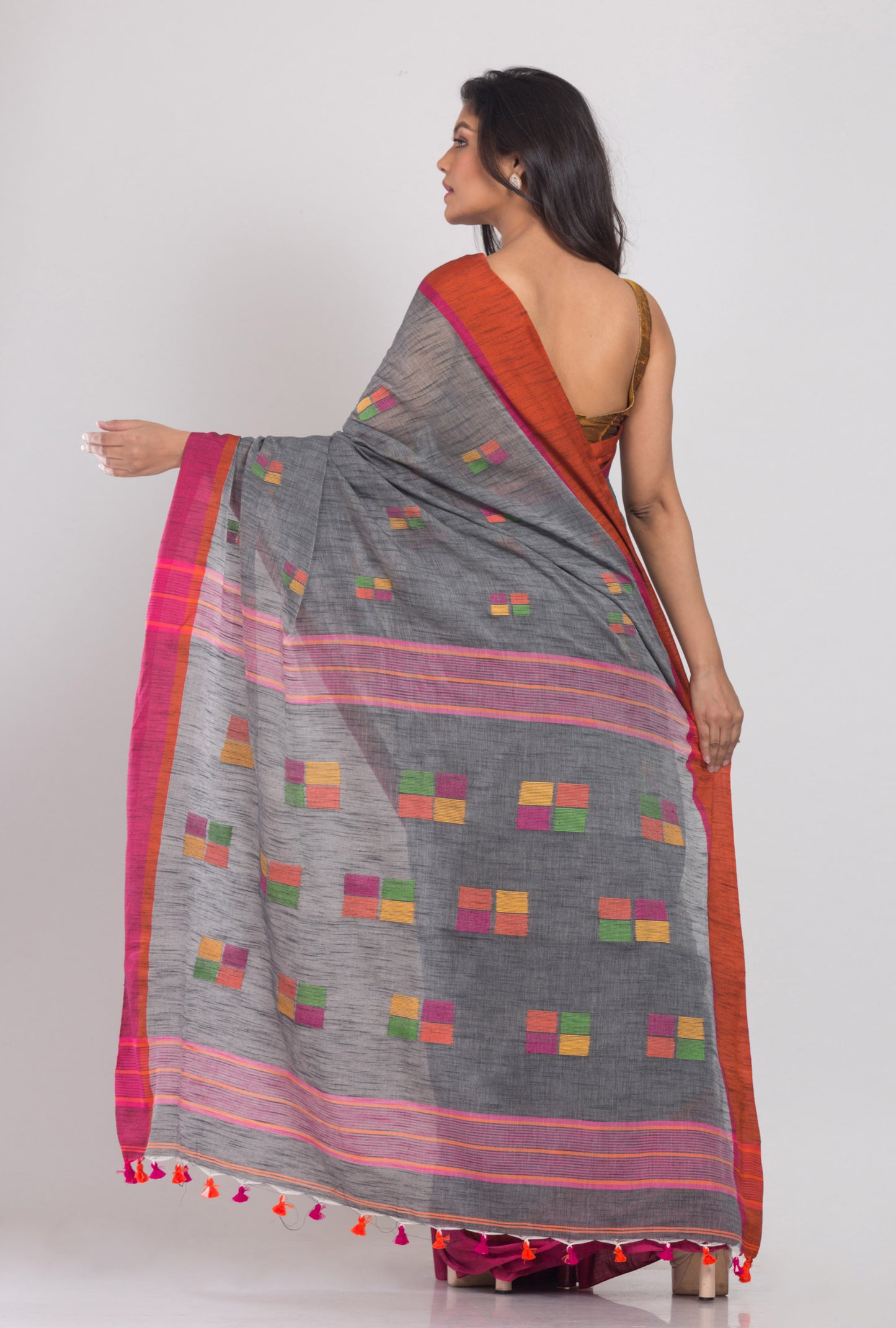 Grey Cotton Jamdani Saree