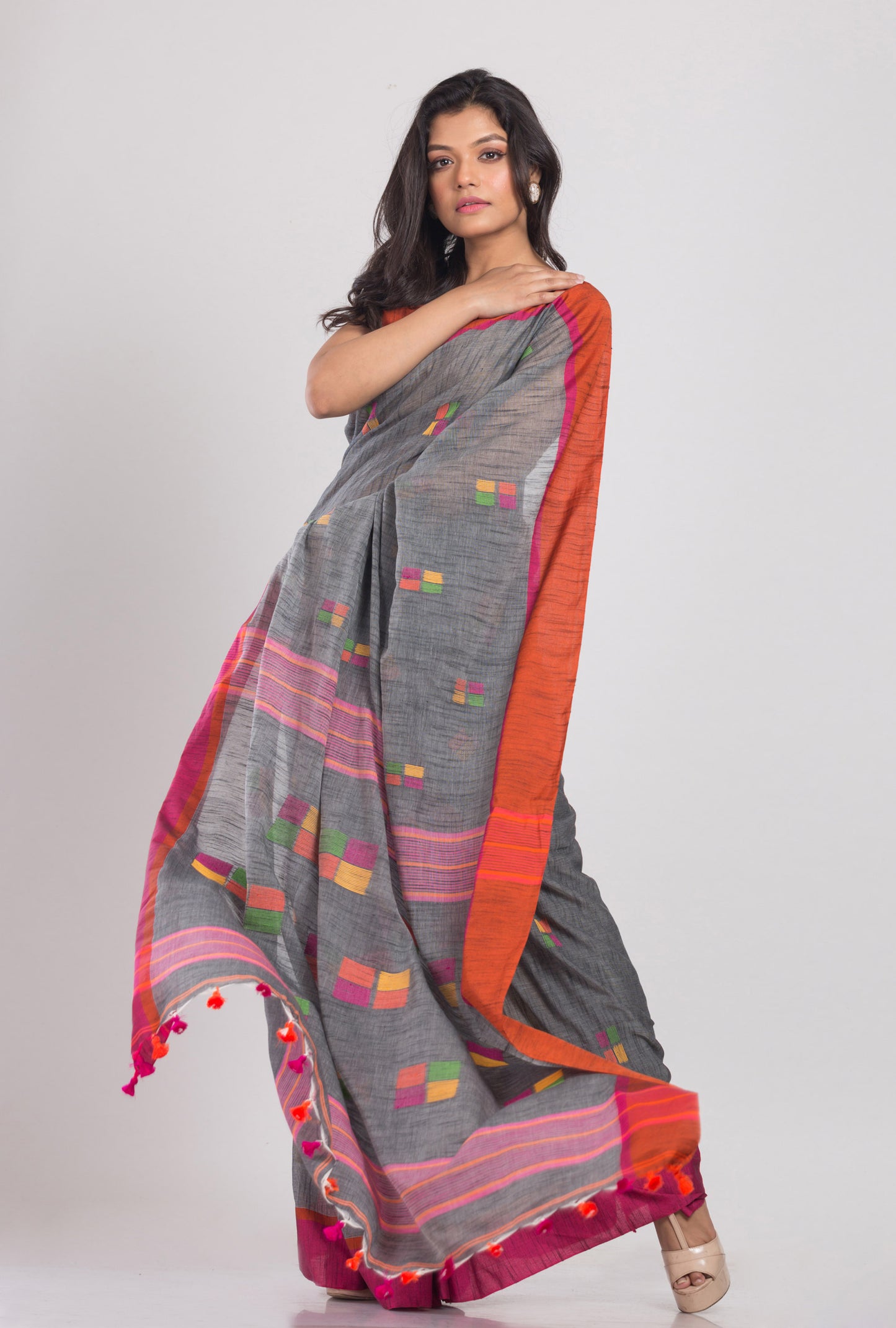 Grey Cotton Jamdani Saree