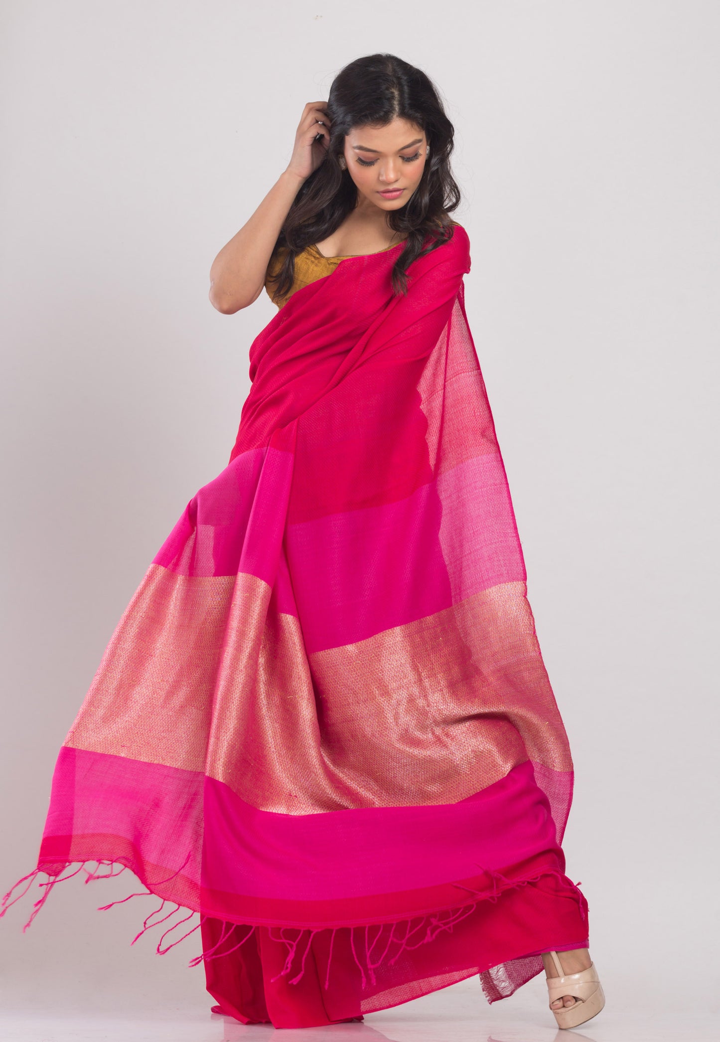 Pink Handwoven Cotton Saree