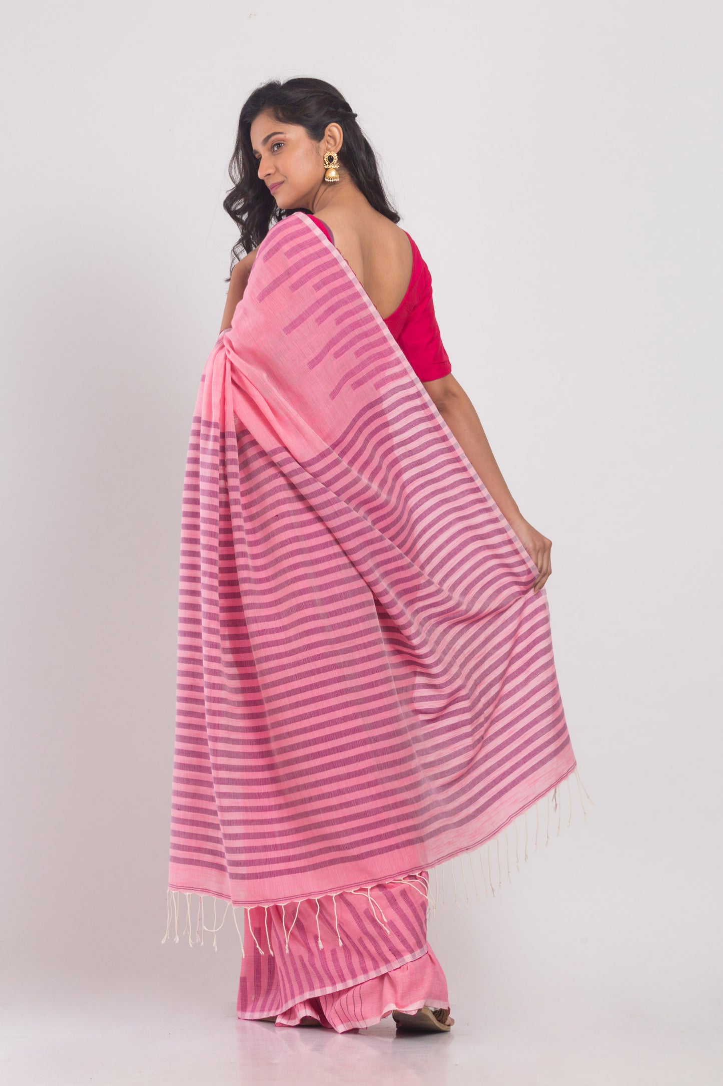 Pink Temple Border Cotton Saree