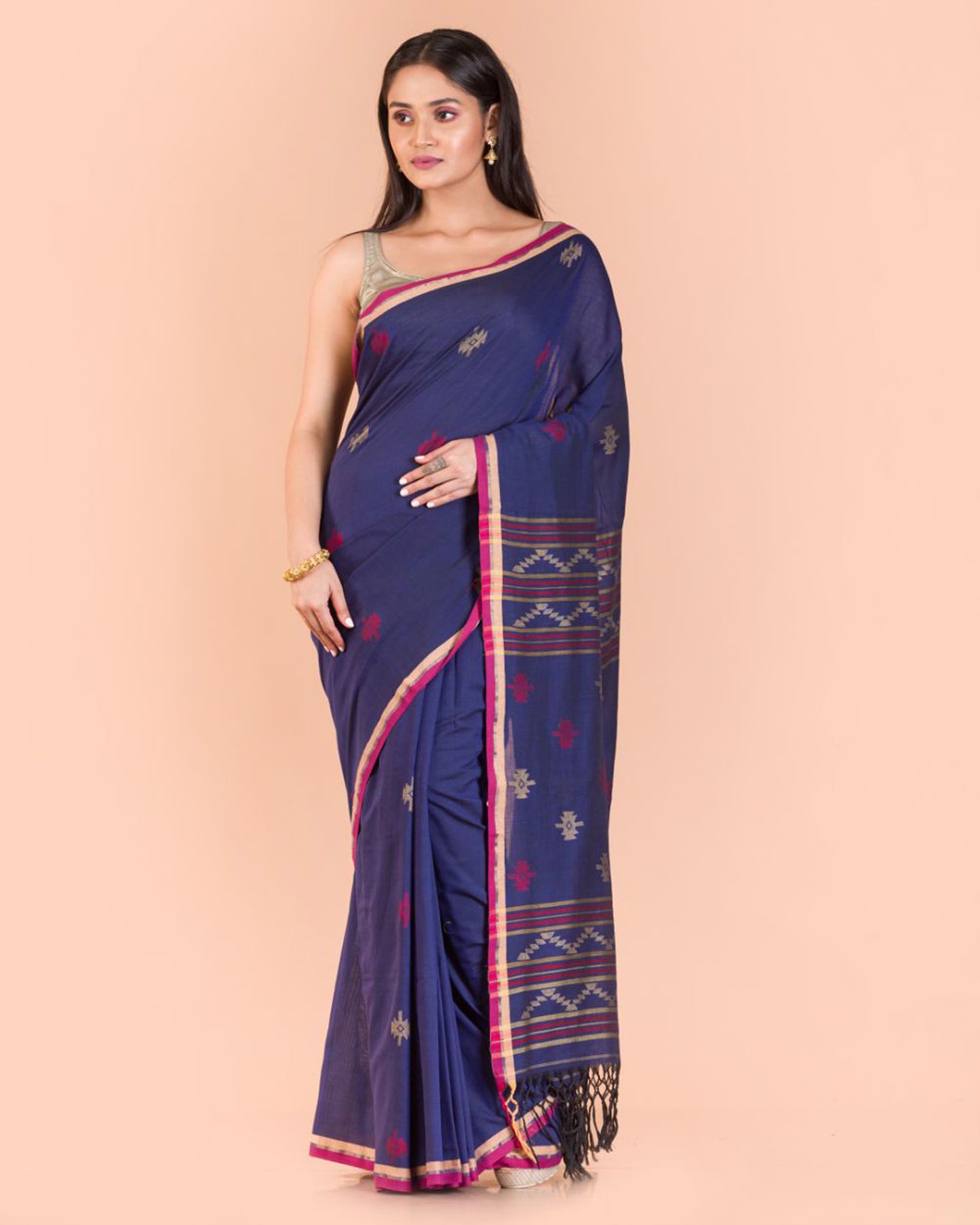 Indigo Cotton Jamdani Saree