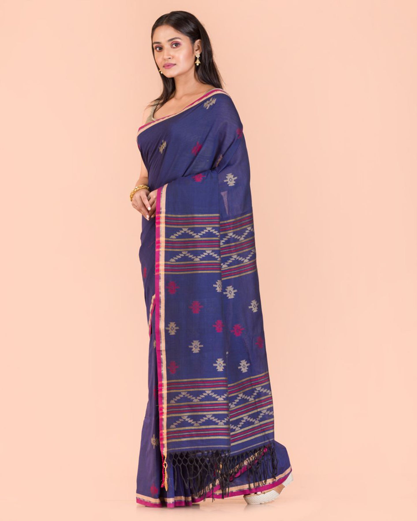 Indigo Cotton Jamdani Saree