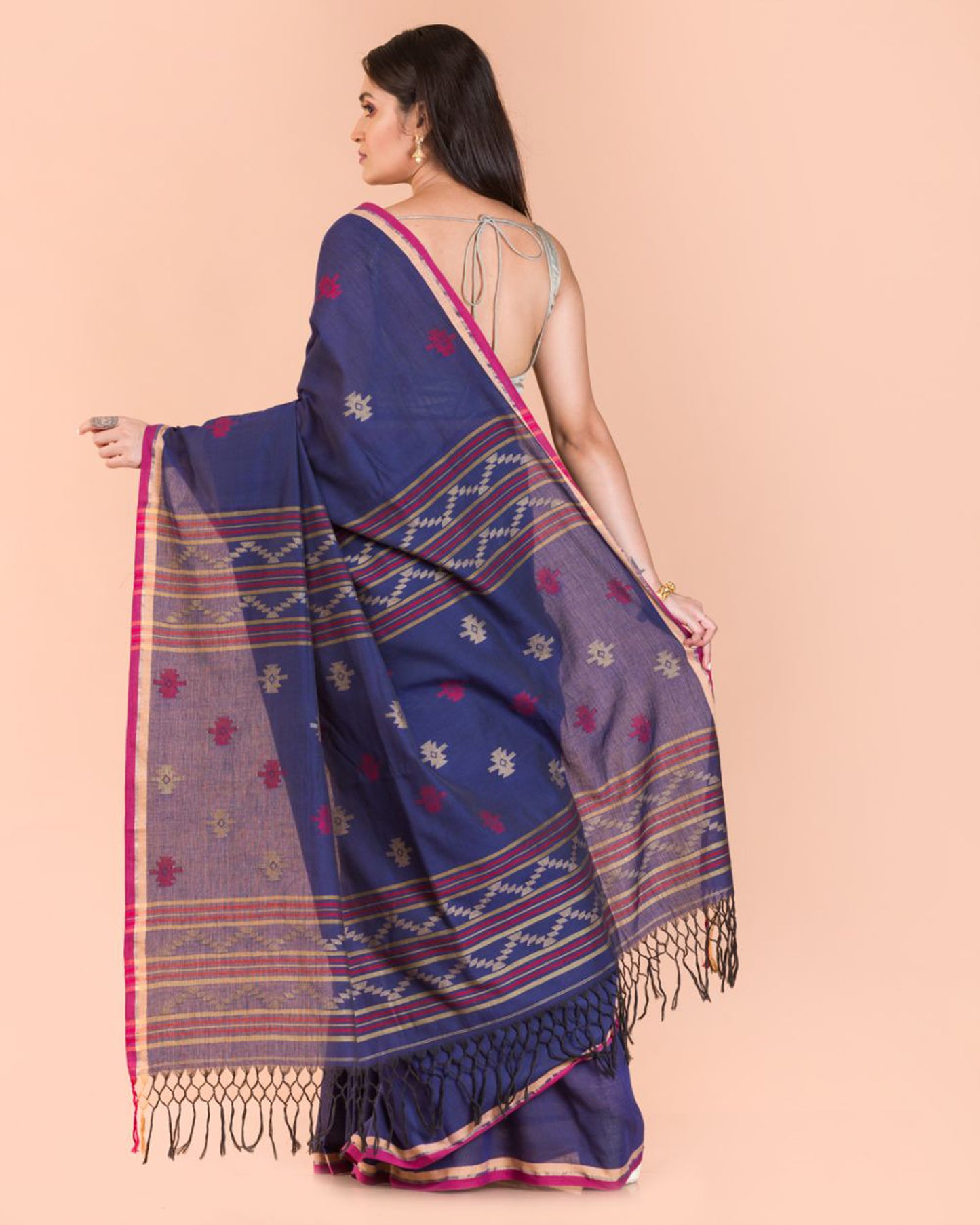 Indigo Cotton Jamdani Saree