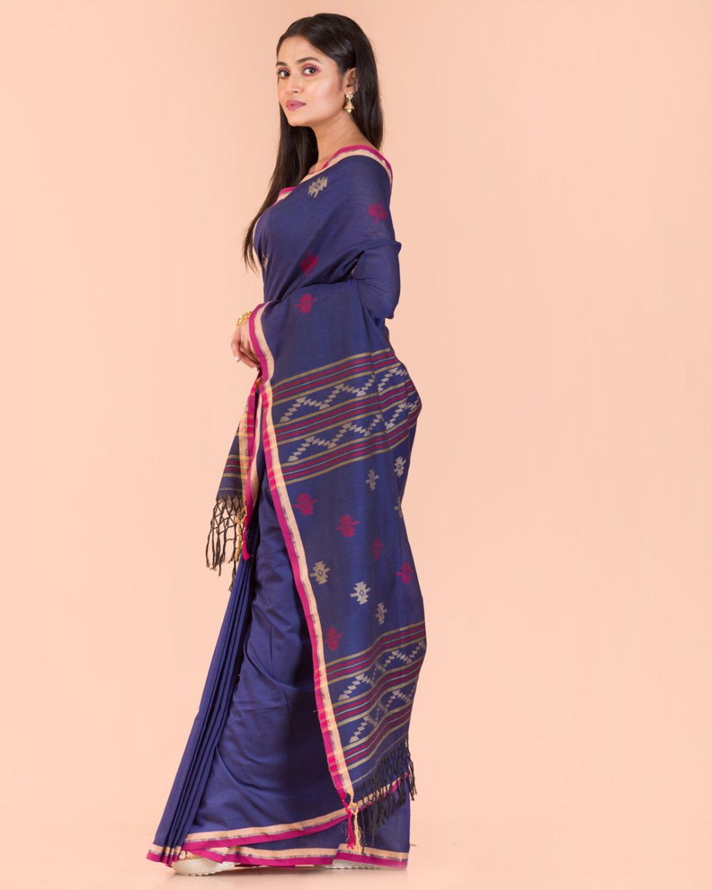 Indigo Cotton Jamdani Saree