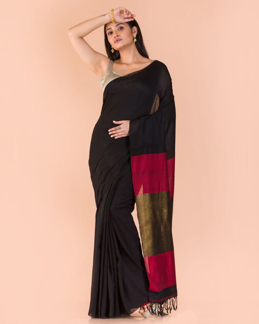 Black Handwoven Cotton Saree