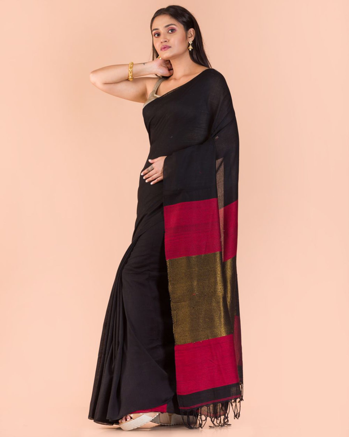 Black Handwoven Cotton Saree