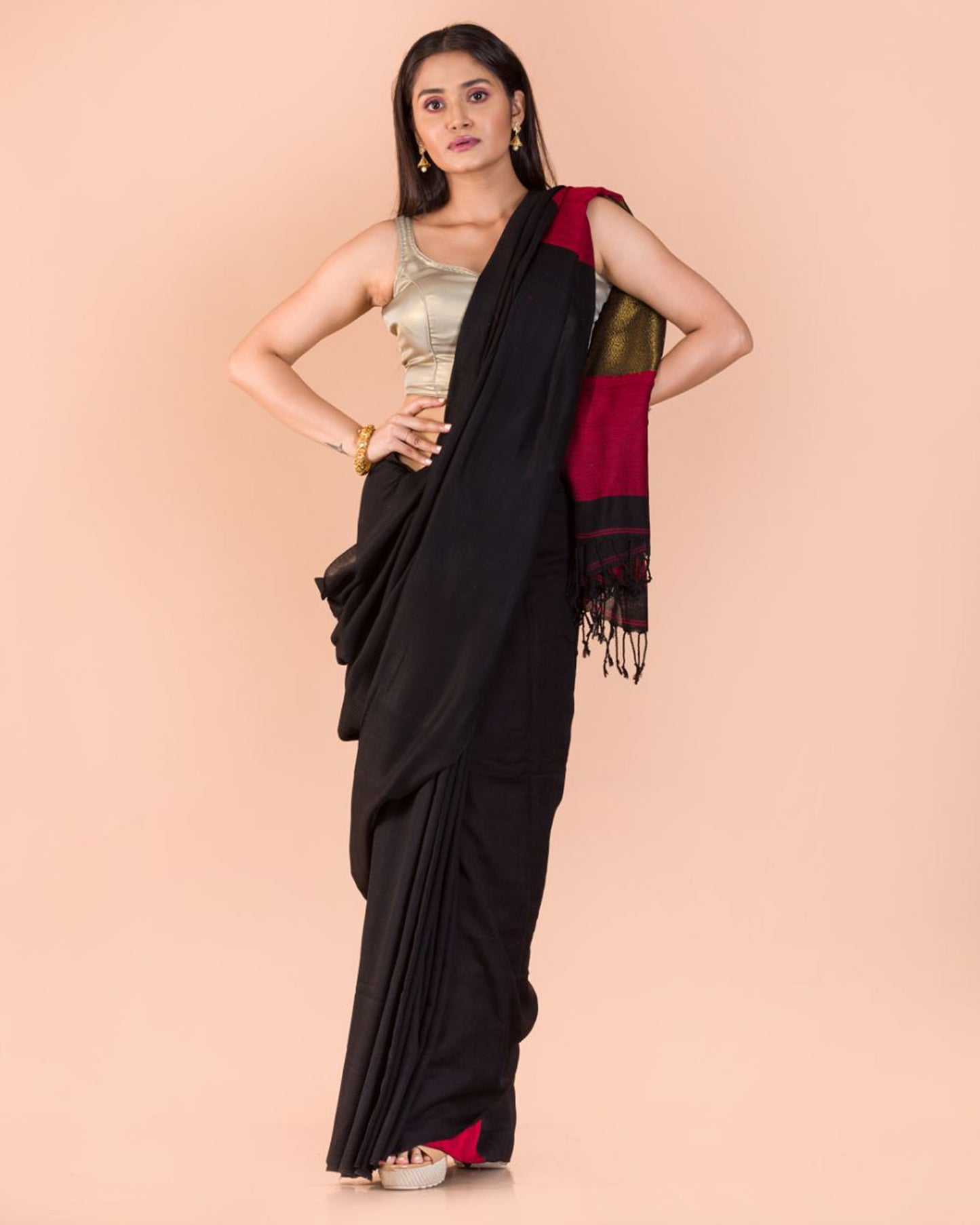 Black Handwoven Cotton Saree