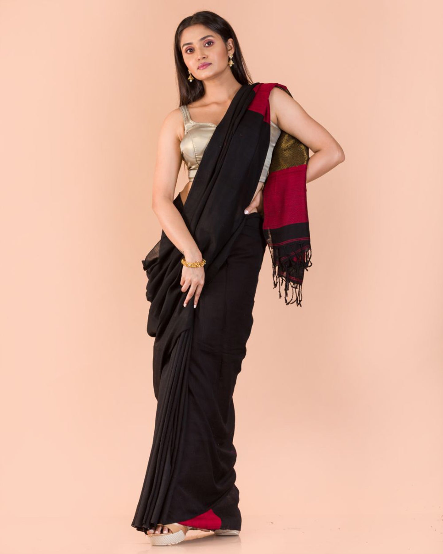 Black Handwoven Cotton Saree