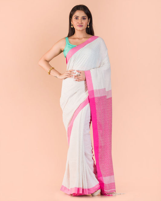 Peach Handloom Cotton Saree