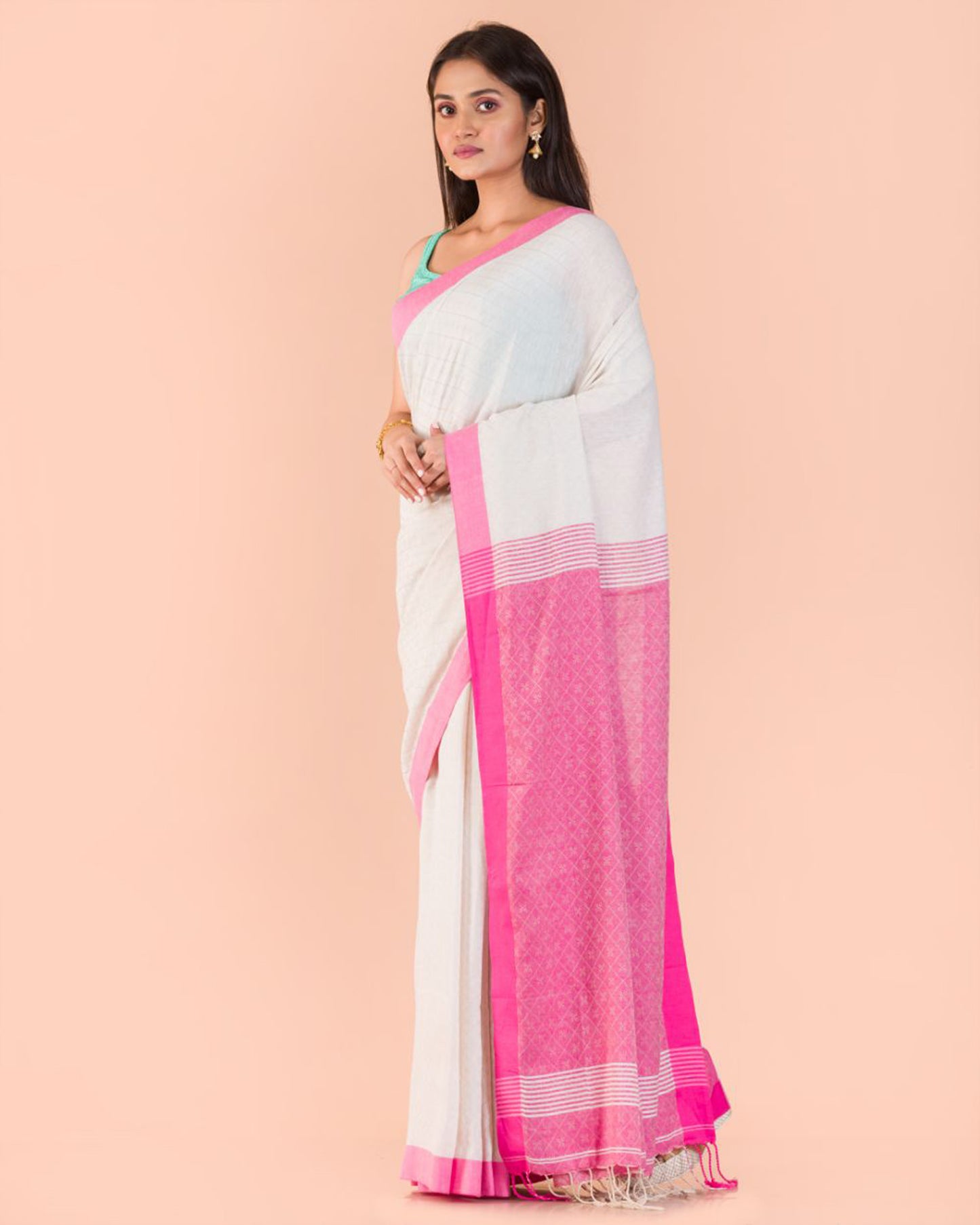 Peach Handloom Cotton Saree