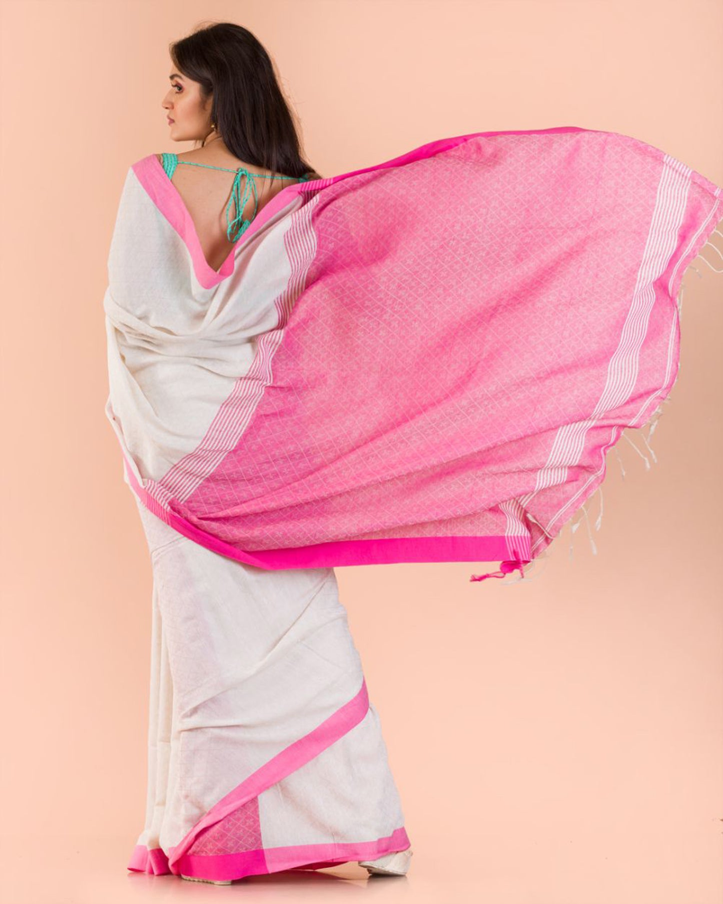 Peach Handloom Cotton Saree