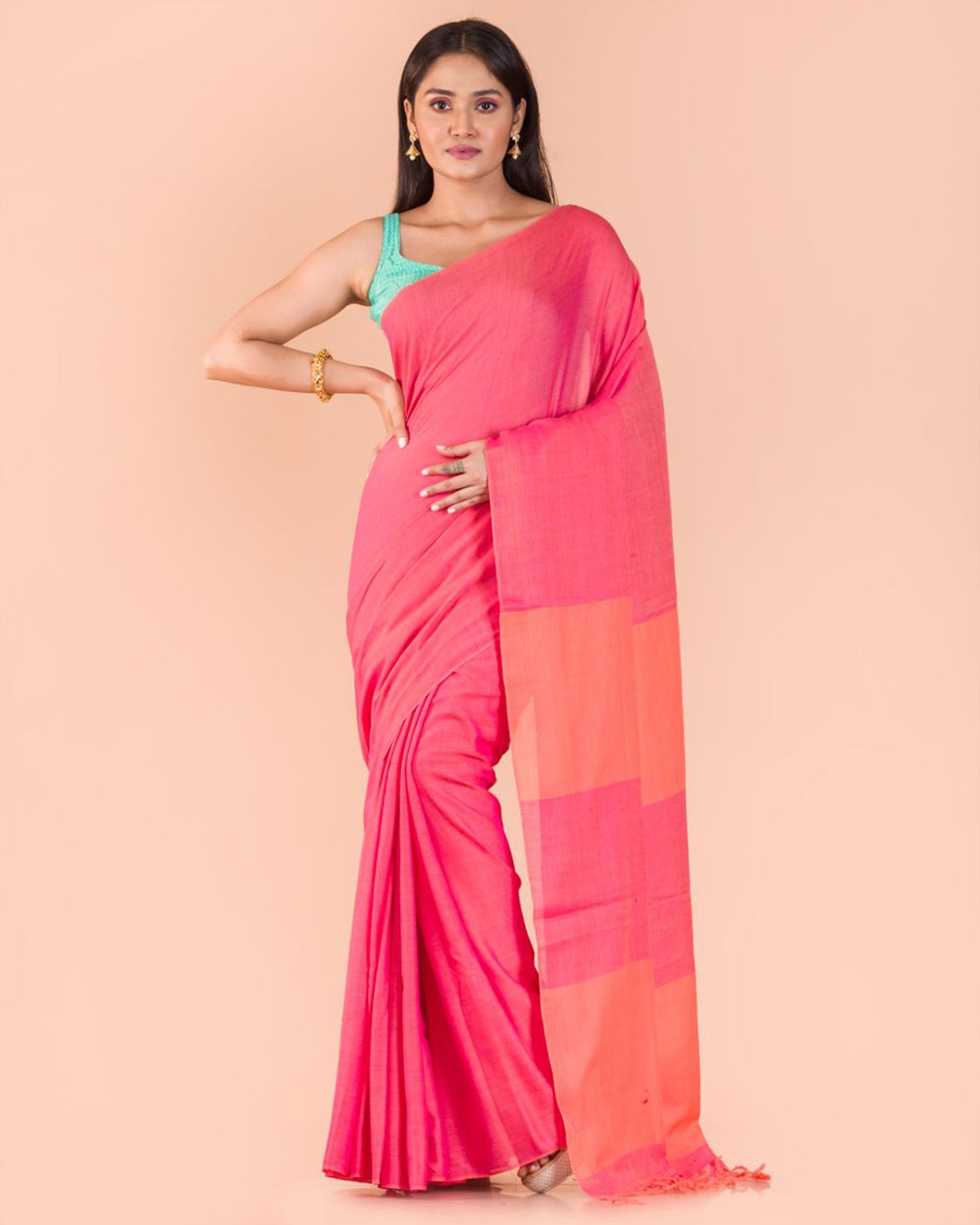 Pink Handwoven Cotton Saree