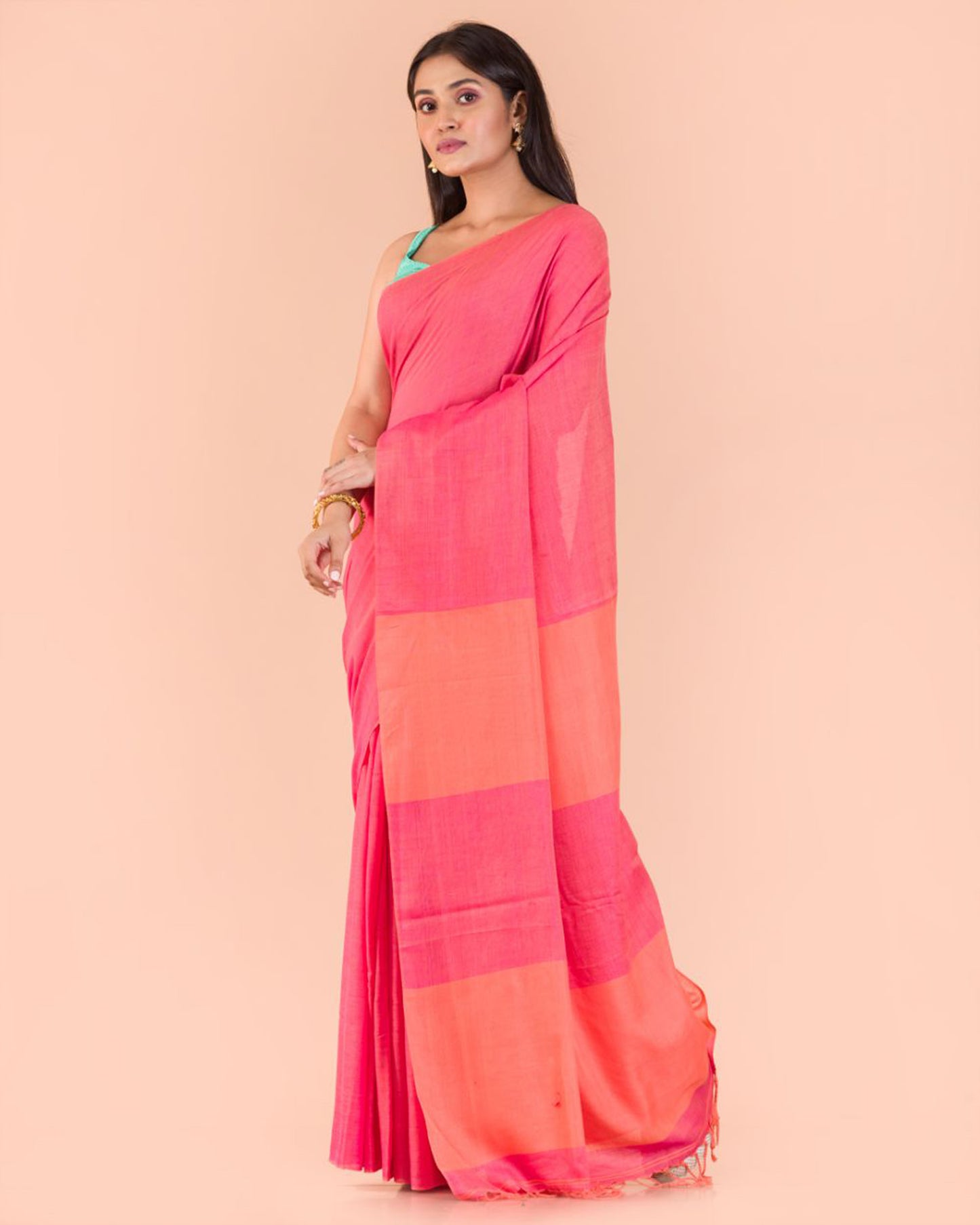 Pink Handwoven Cotton Saree