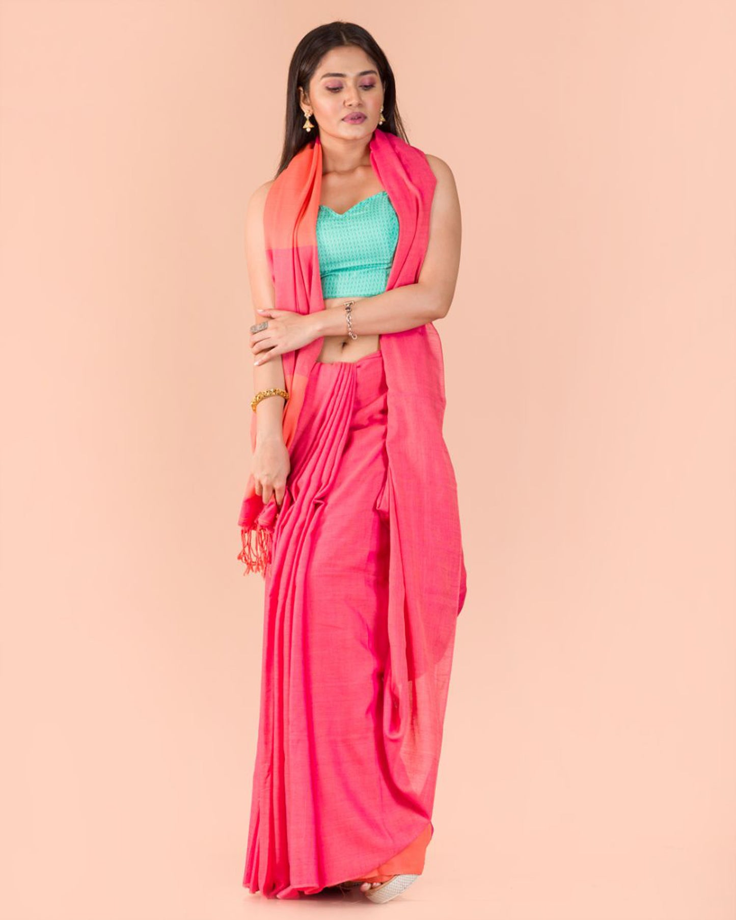 Pink Handwoven Cotton Saree