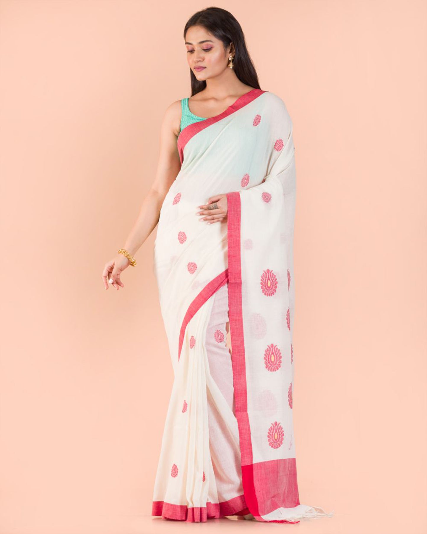 White Handwoven Cotton Saree