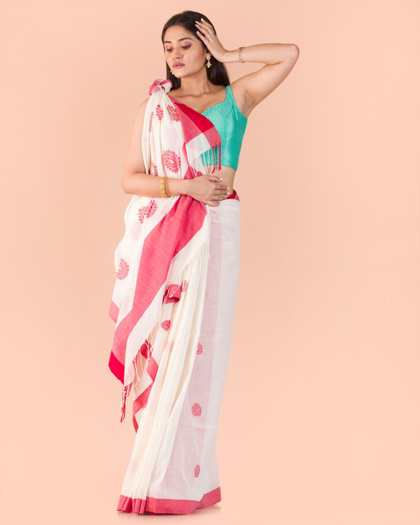 White Handwoven Cotton Saree