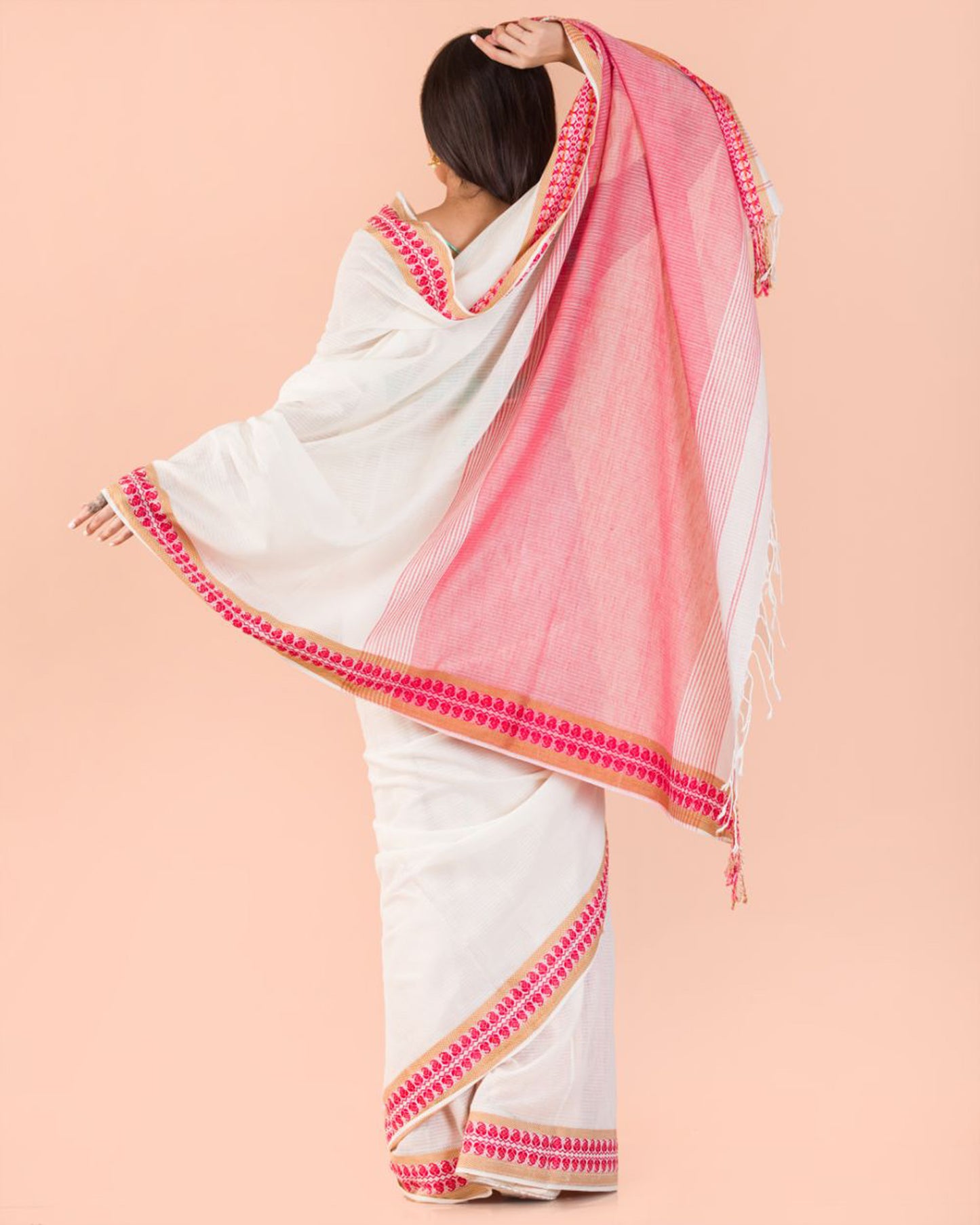 Soft Cream Cotton Tangail Saree