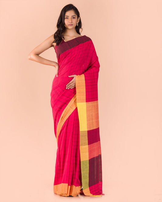 Red Handwoven Cotton Handloom Saree