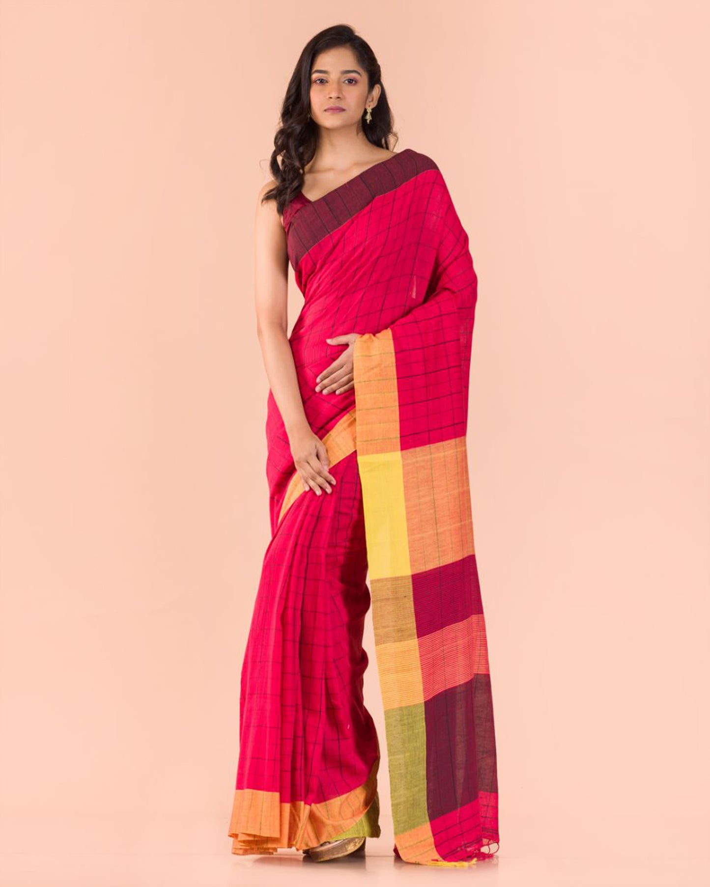 Red Handwoven Cotton Handloom Saree