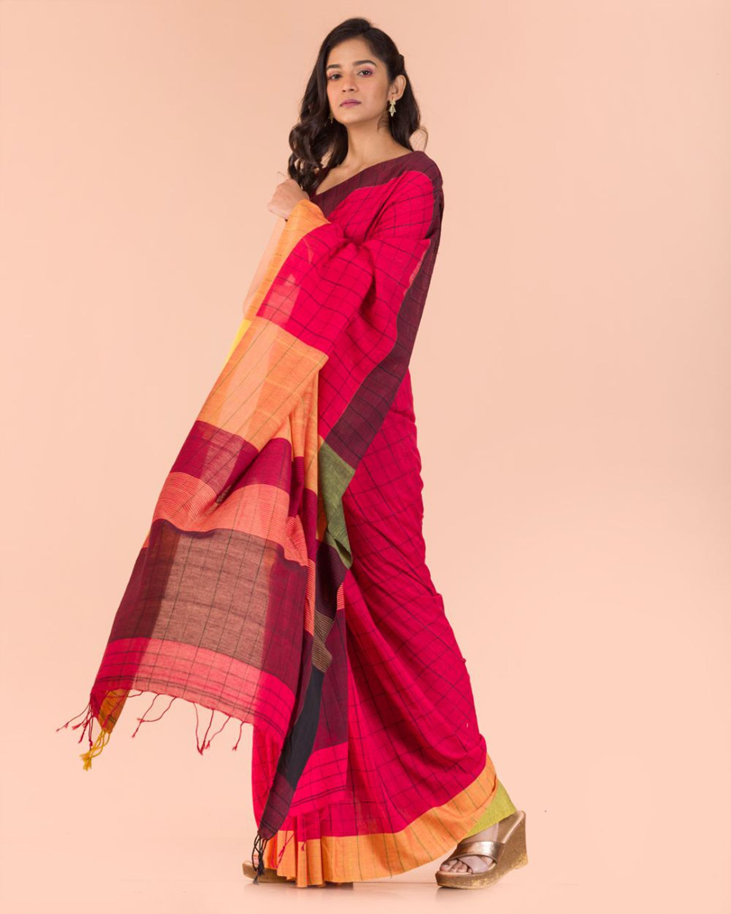 Red Handwoven Cotton Handloom Saree