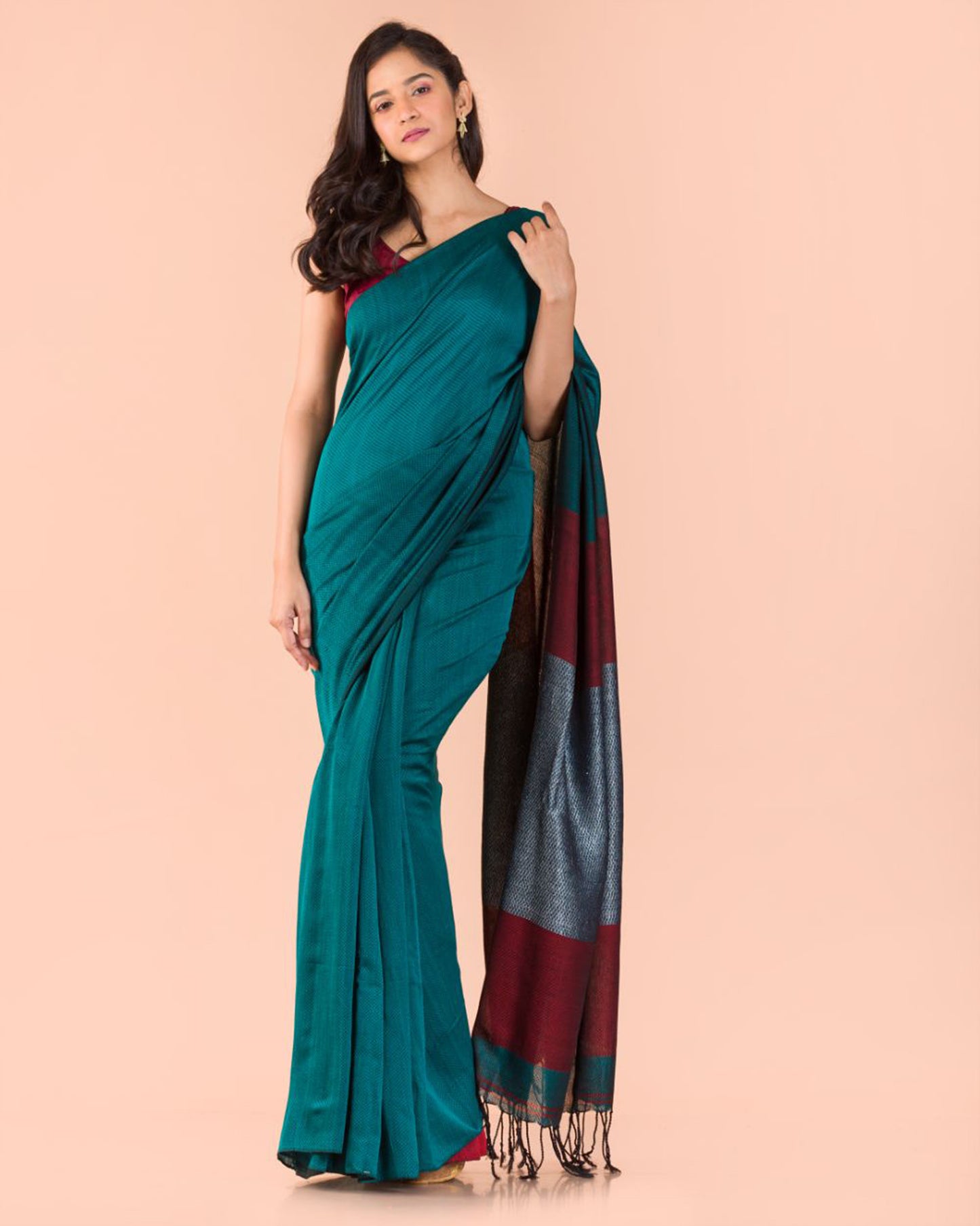 Teal Handwoven Cotton Saree