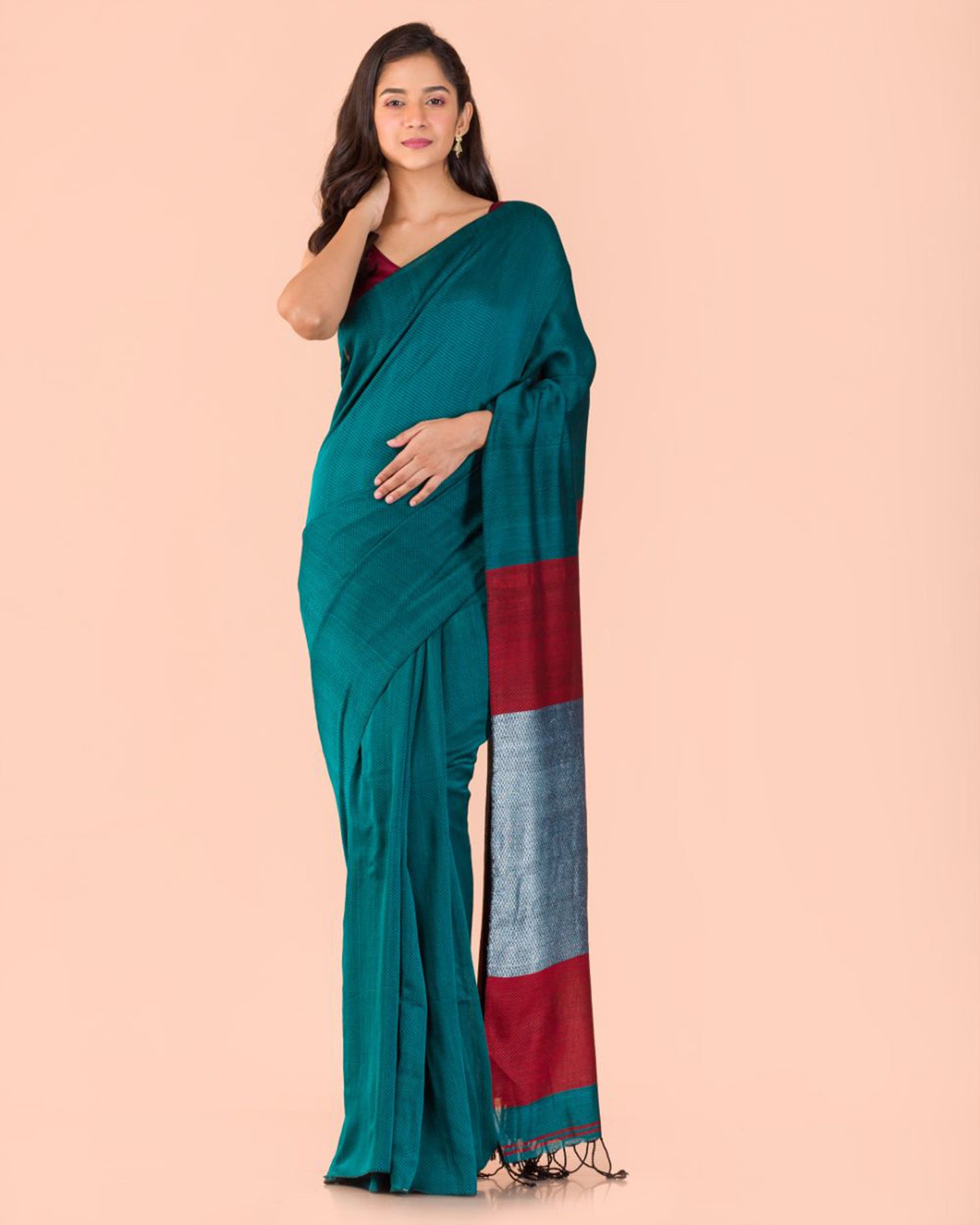 Teal Handwoven Cotton Saree