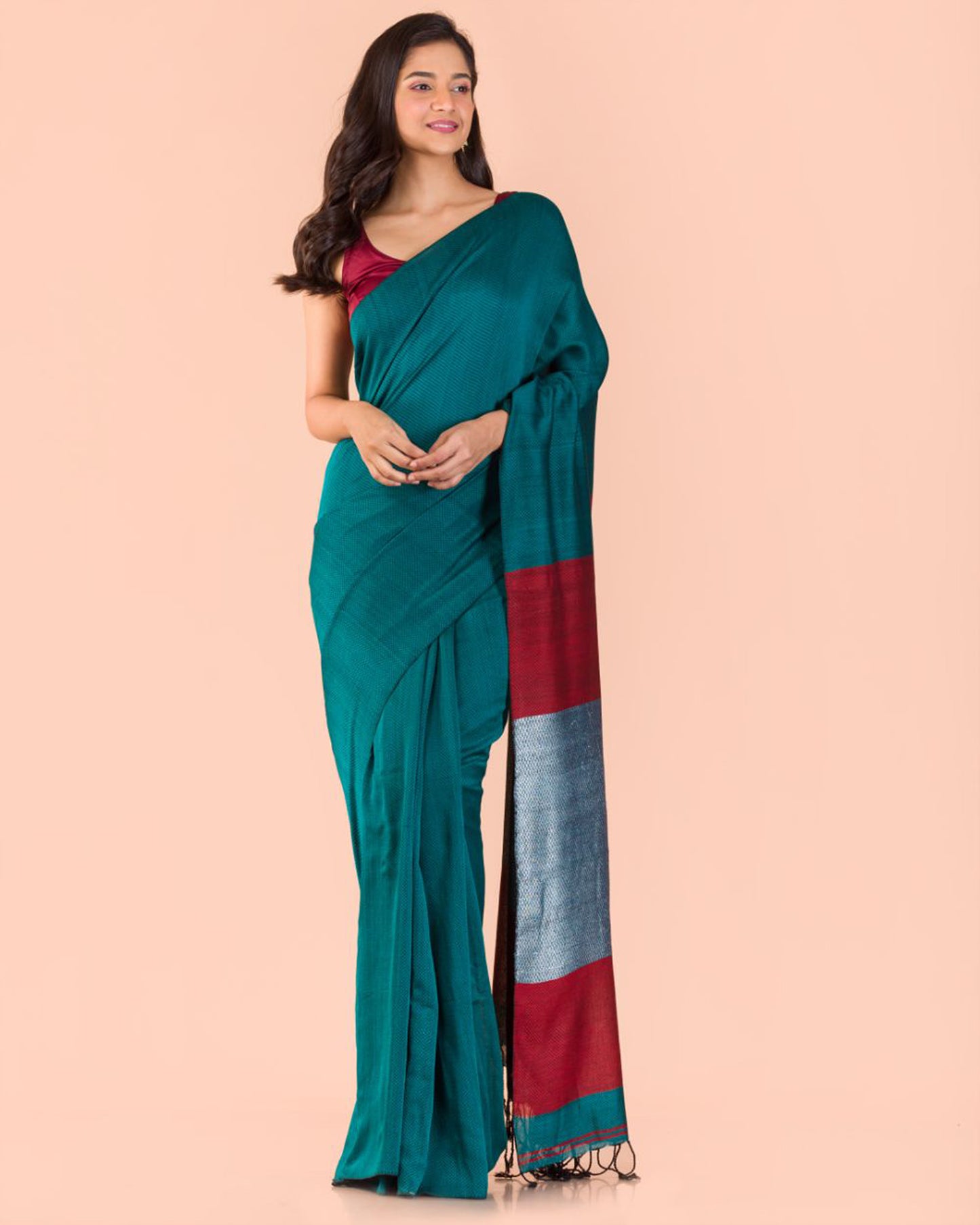 Teal Handwoven Cotton Saree