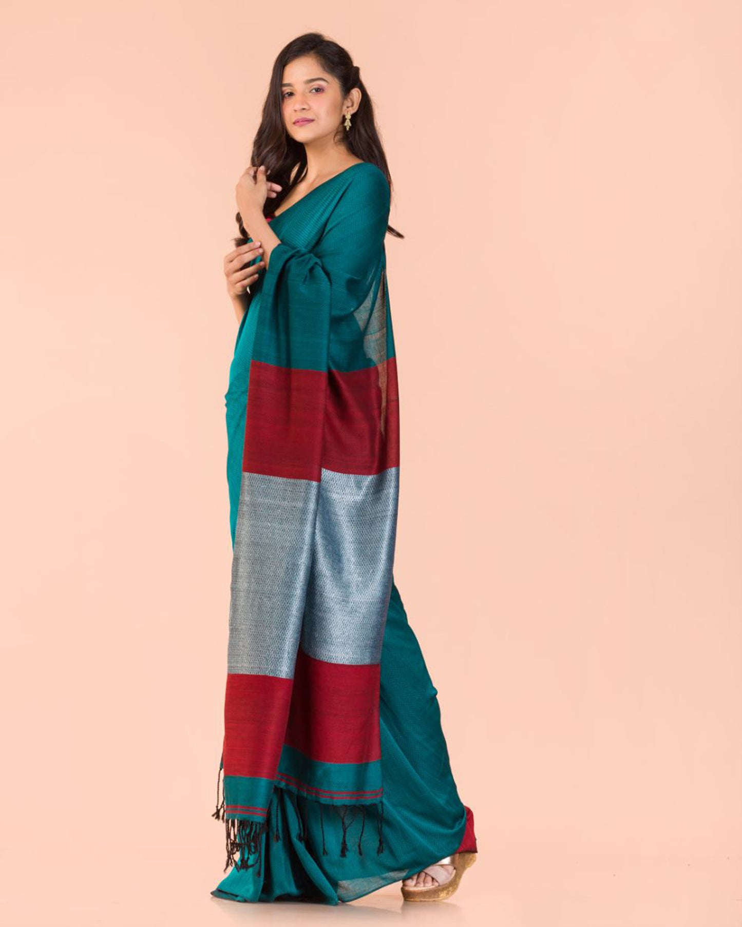 Teal Handwoven Cotton Saree