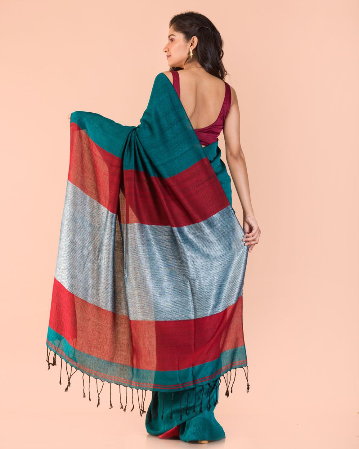 Teal Handwoven Cotton Saree