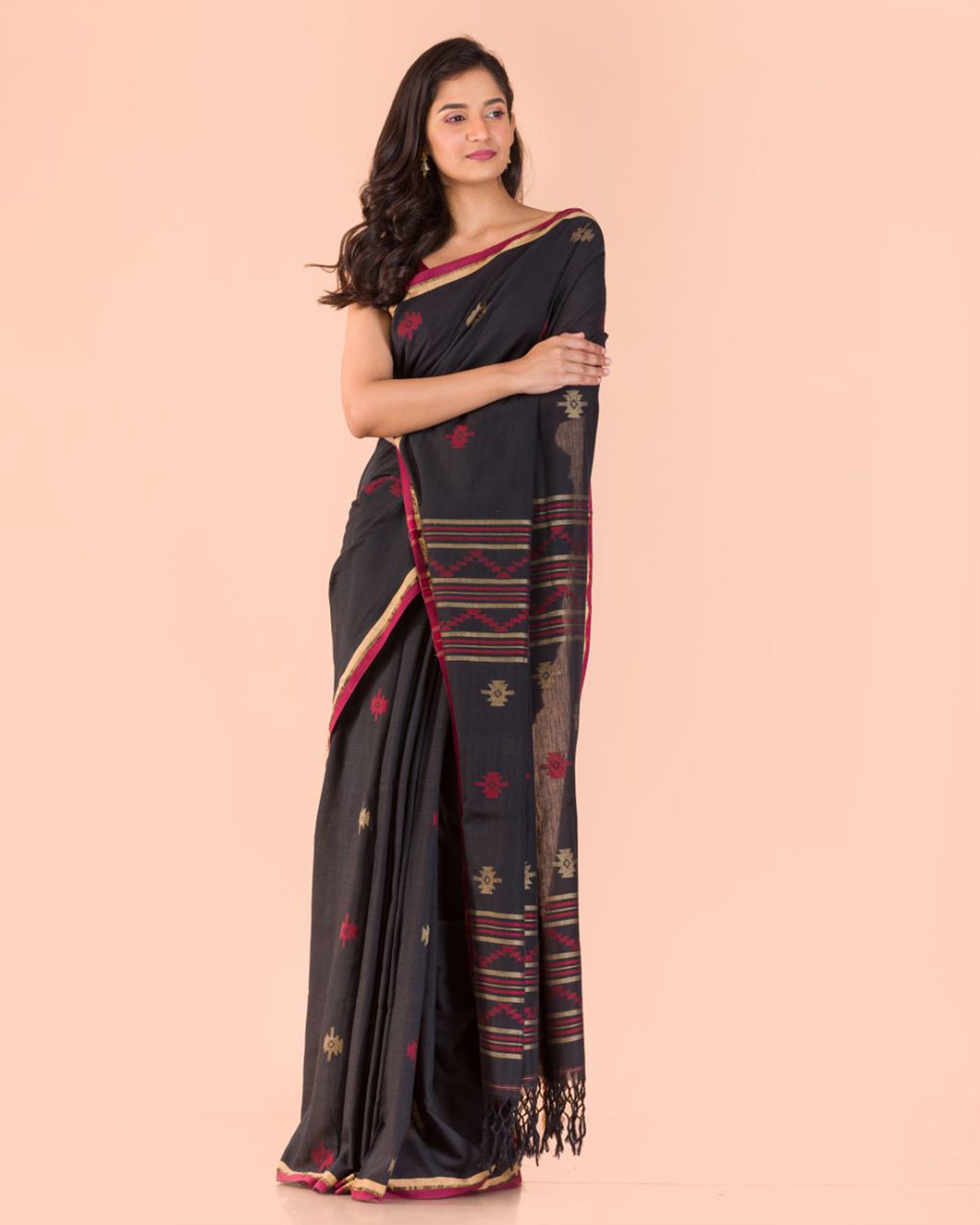 Black Cotton Jamdani Saree