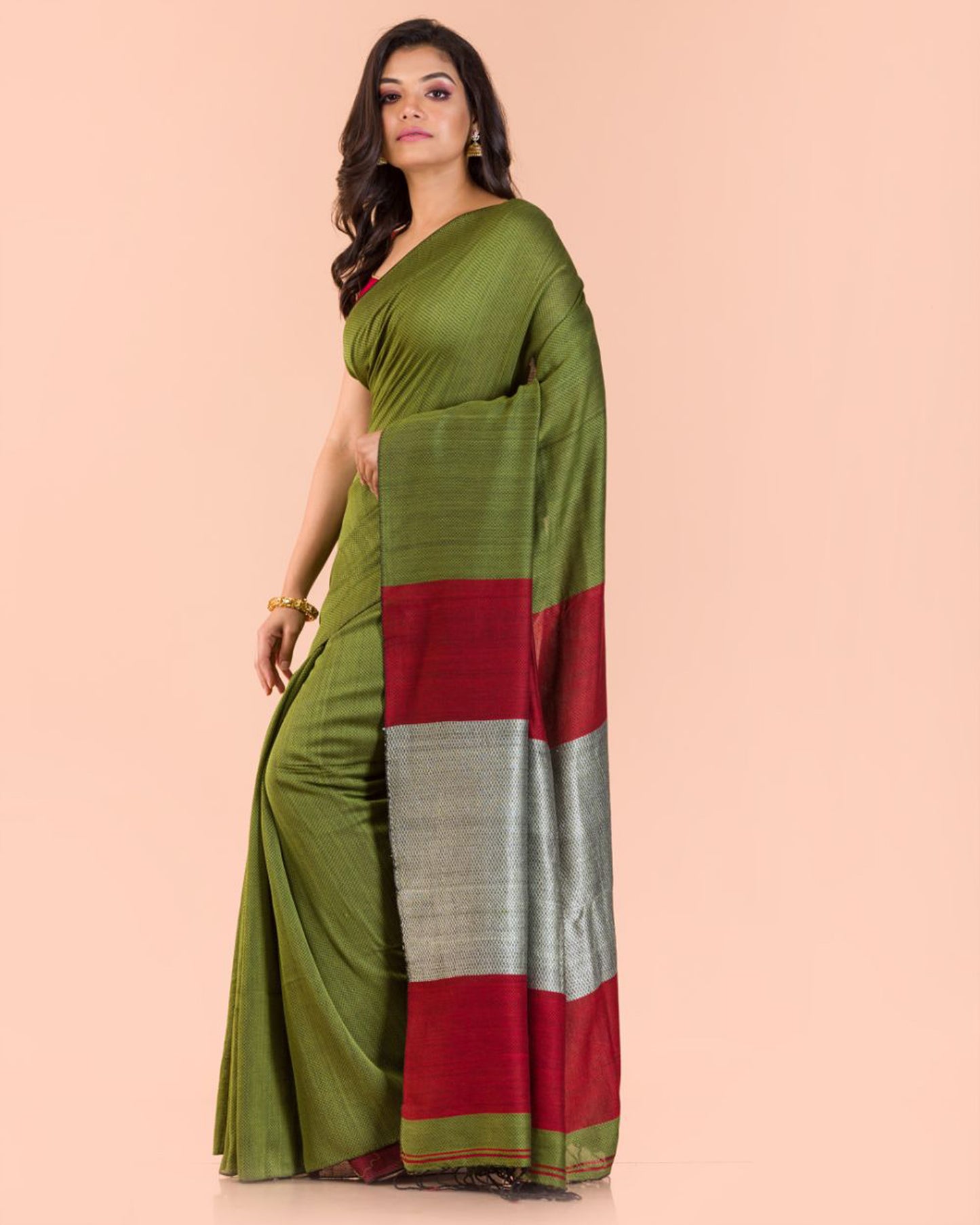 Pea Green Handwoven Cotton Saree