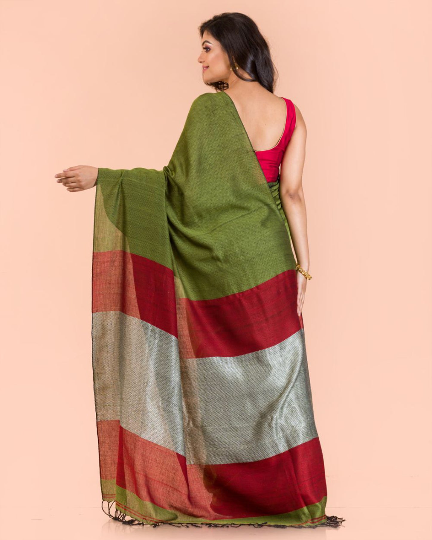 Pea Green Handwoven Cotton Saree