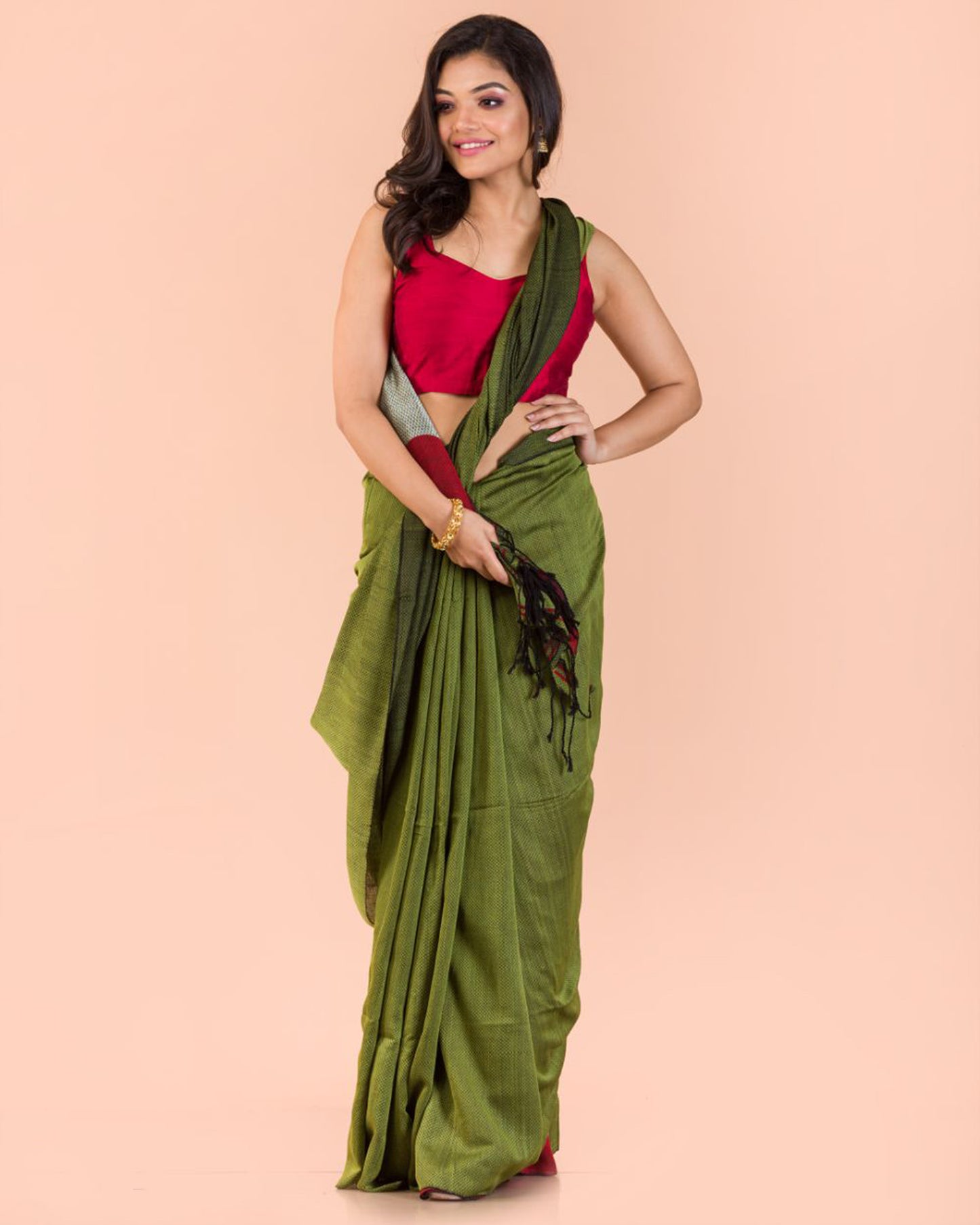 Pea Green Handwoven Cotton Saree