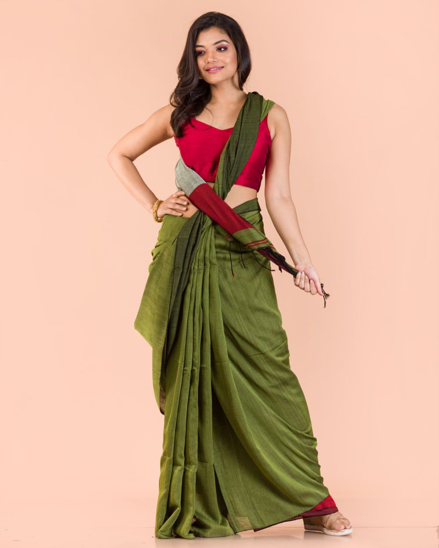 Pea Green Handwoven Cotton Saree