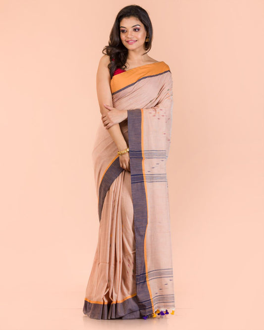 Peach Cotton Jamdani Saree