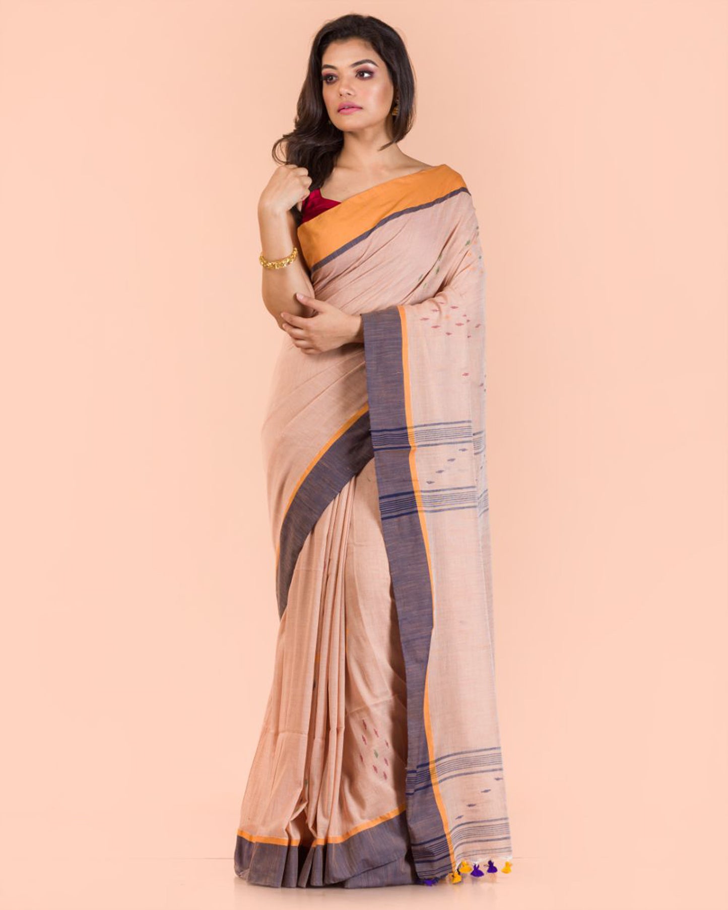 Peach Cotton Jamdani Saree