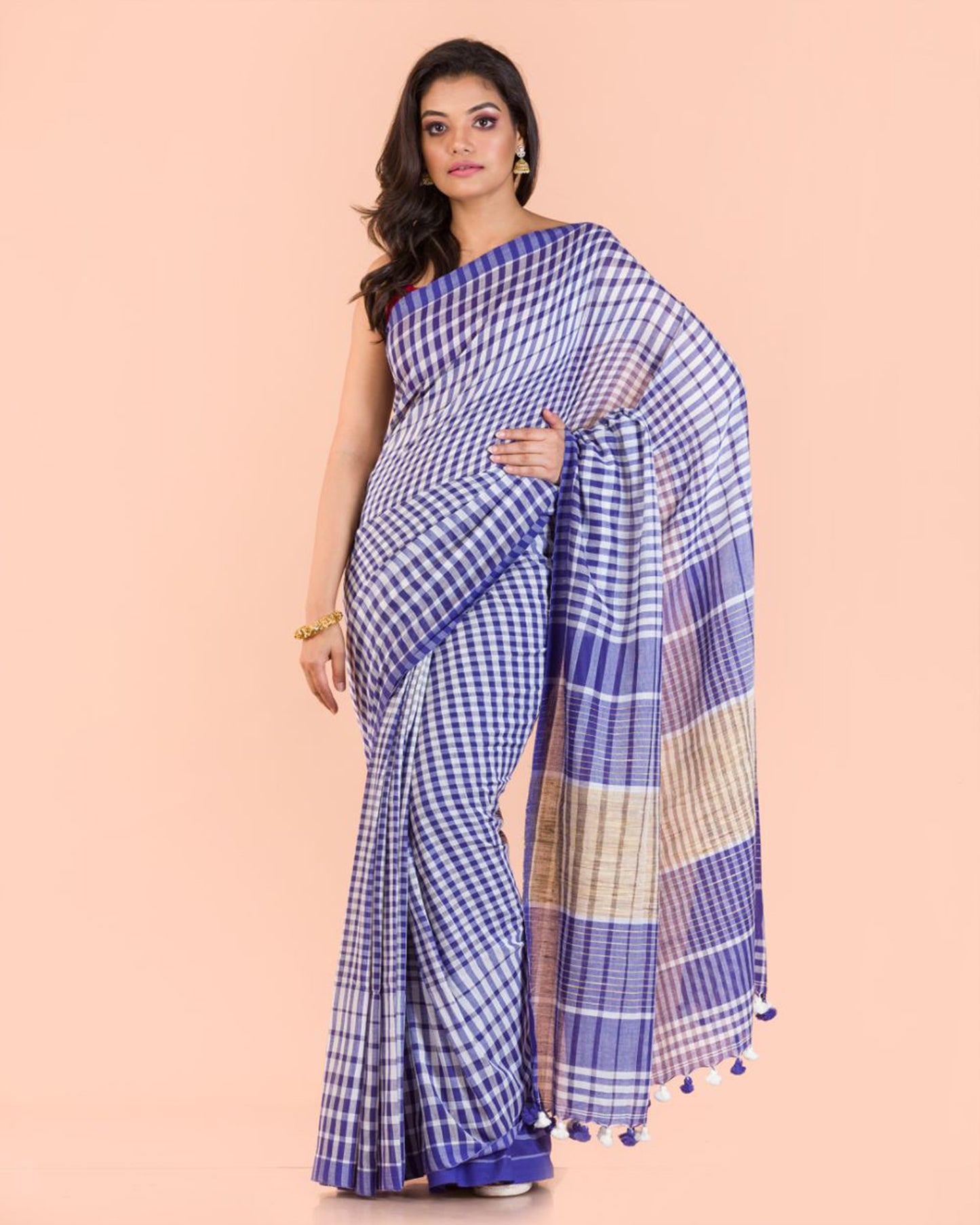 Blue White Handwoven Cotton Saree