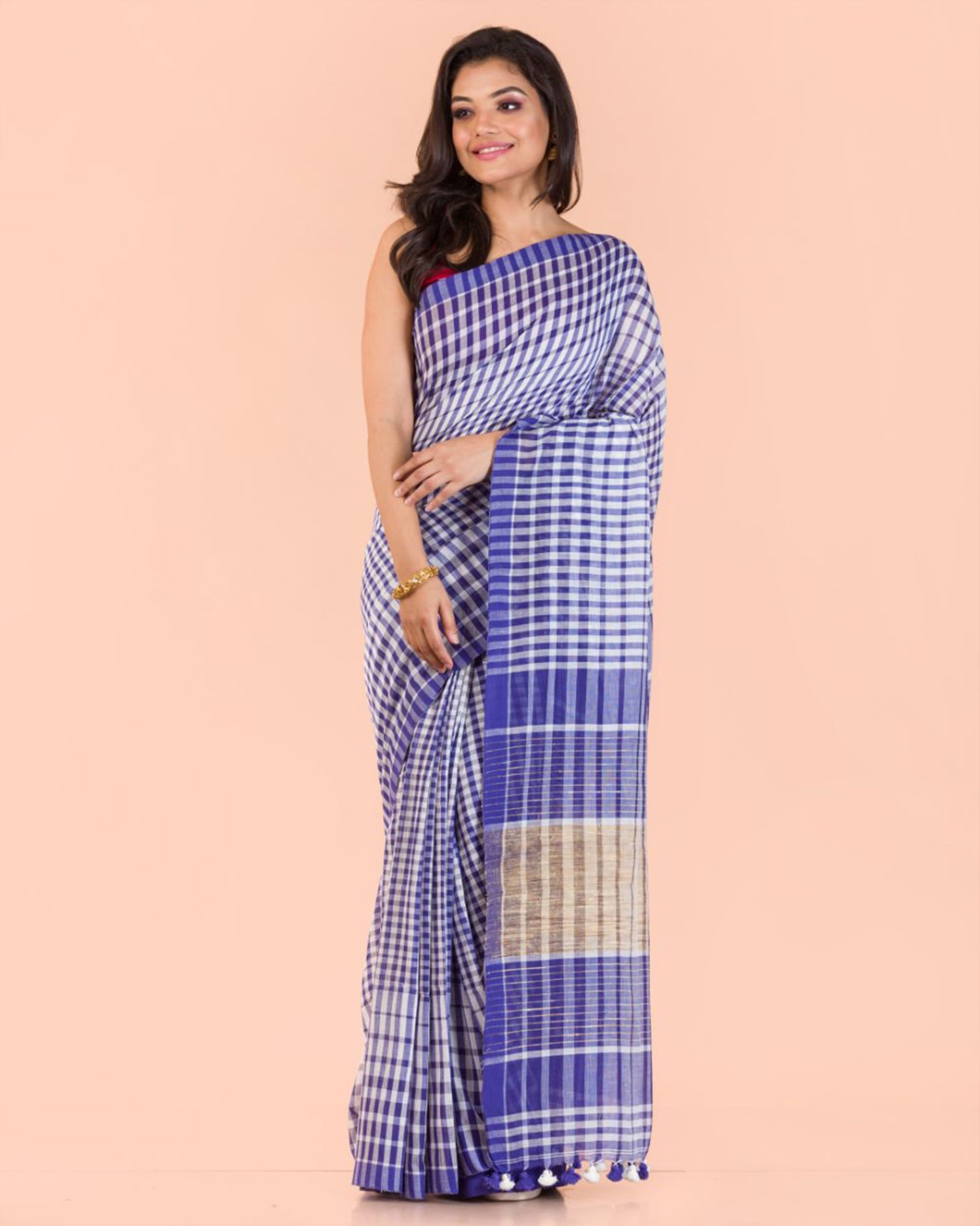 Blue White Handwoven Cotton Saree