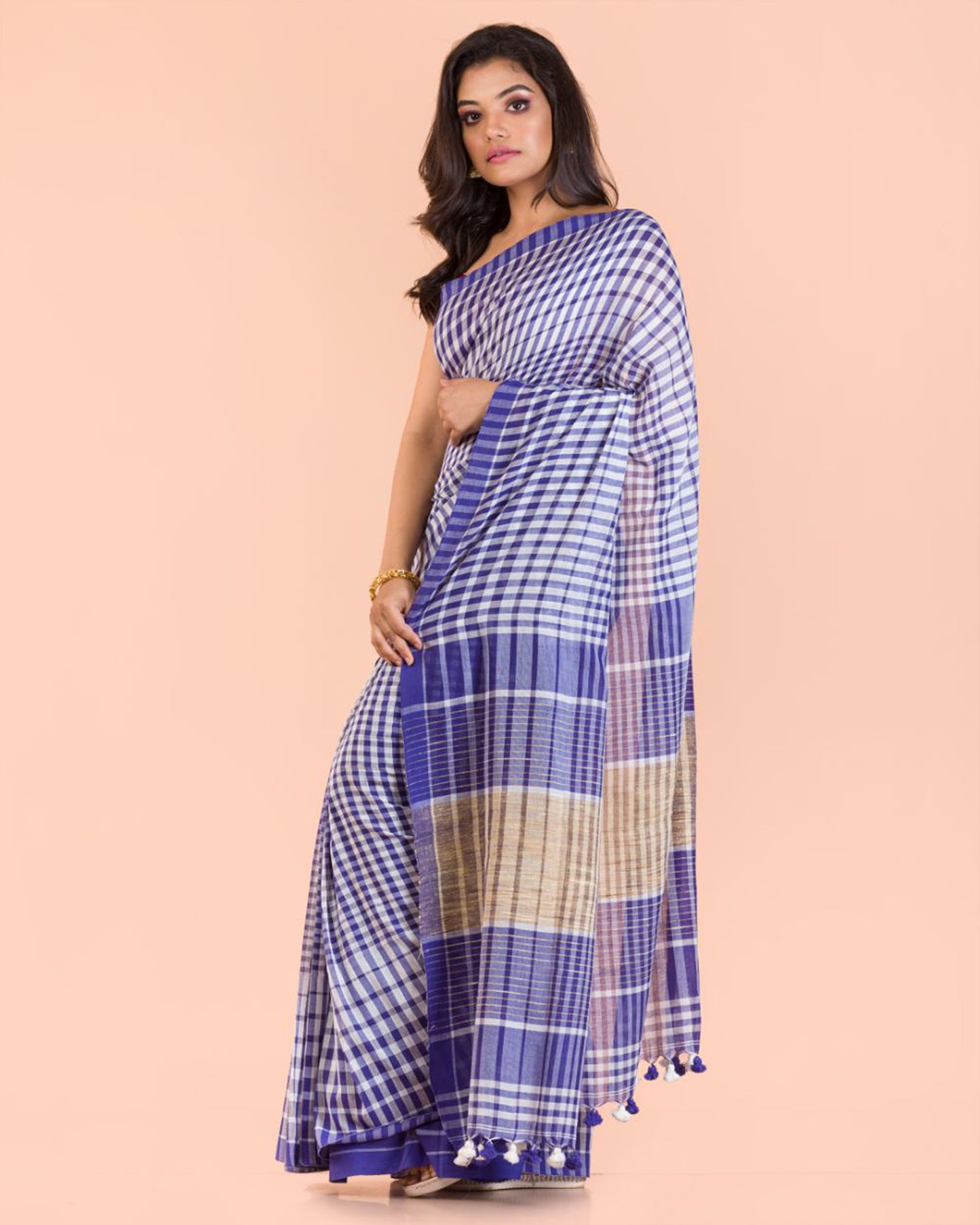 Blue White Handwoven Cotton Saree