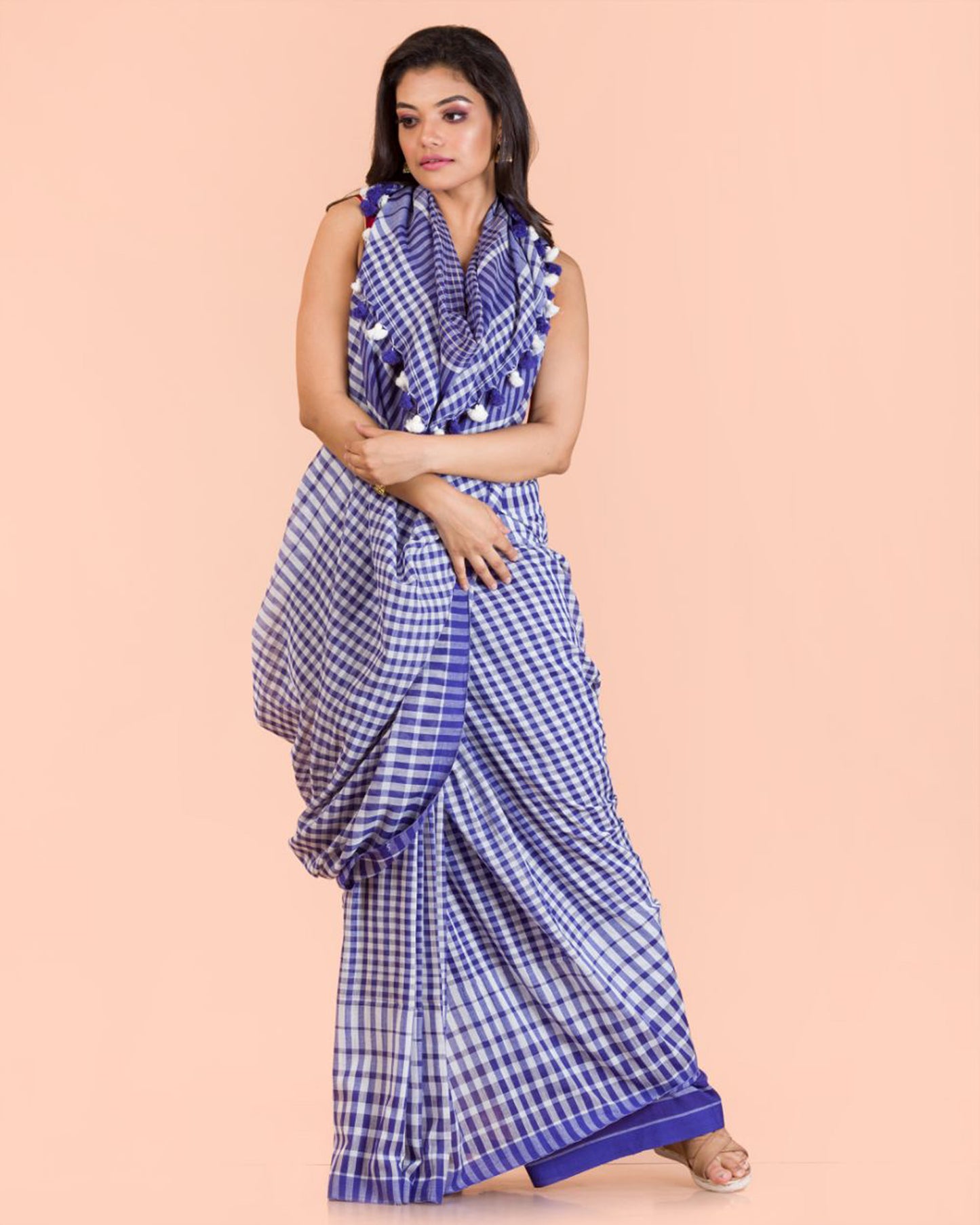 Blue White Handwoven Cotton Saree