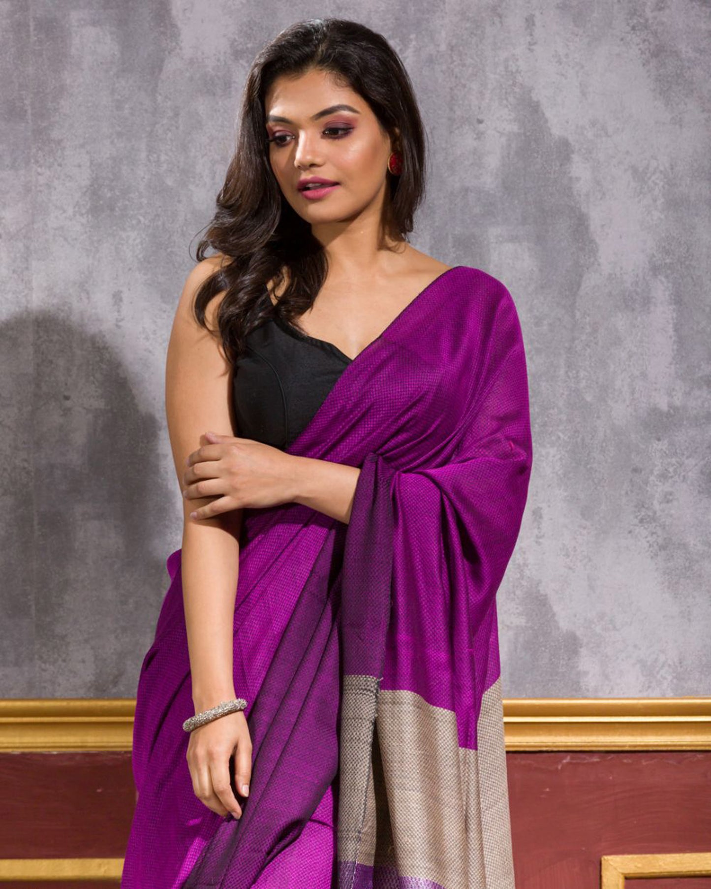 Violet Cotton Handloom Saree