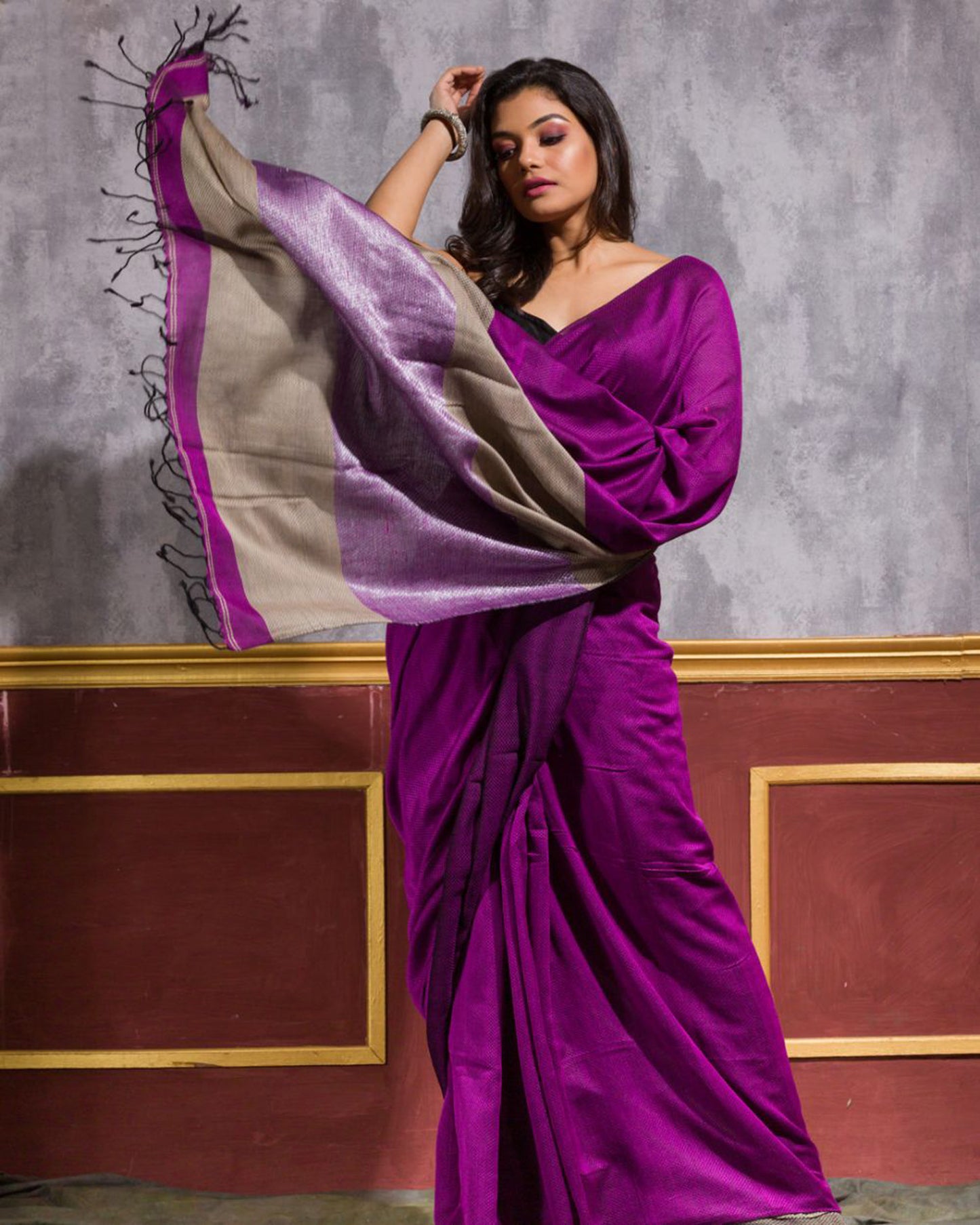 Violet Cotton Handloom Saree